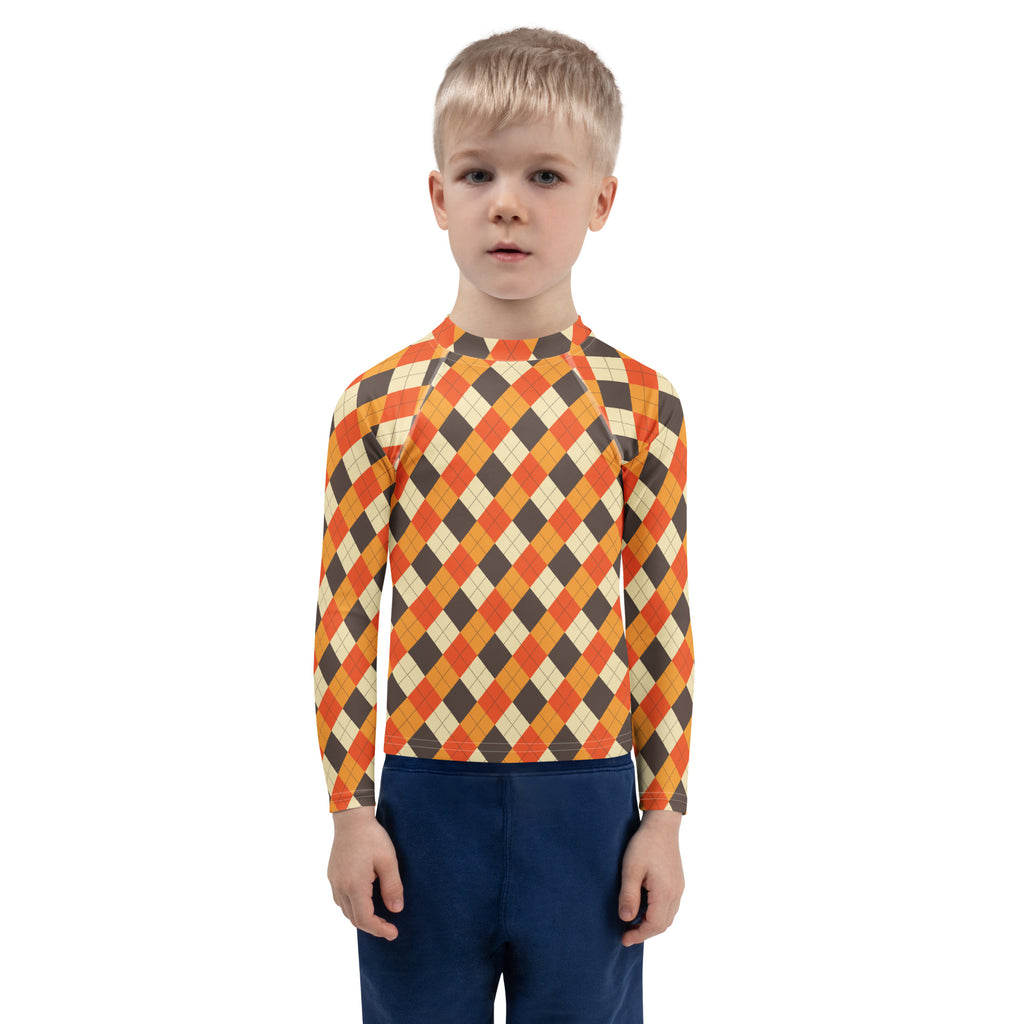 Kids Autumn Argyle Long Sleeve Rash Guard Swim Shirt – Buttery Soft, Sun Safe UPF 50+ Protection, Quick Dry & 4-Way Stretch Comfort