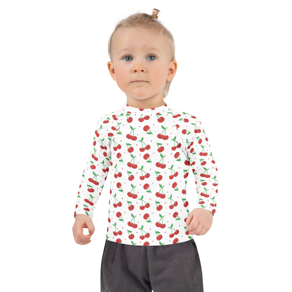 Girls Cherry Long Sleeve Rash Guard Swim Shirt – Buttery Soft, Sun Safe UPF 50+ Protection, Quick Dry & 4-Way Stretch Comfort