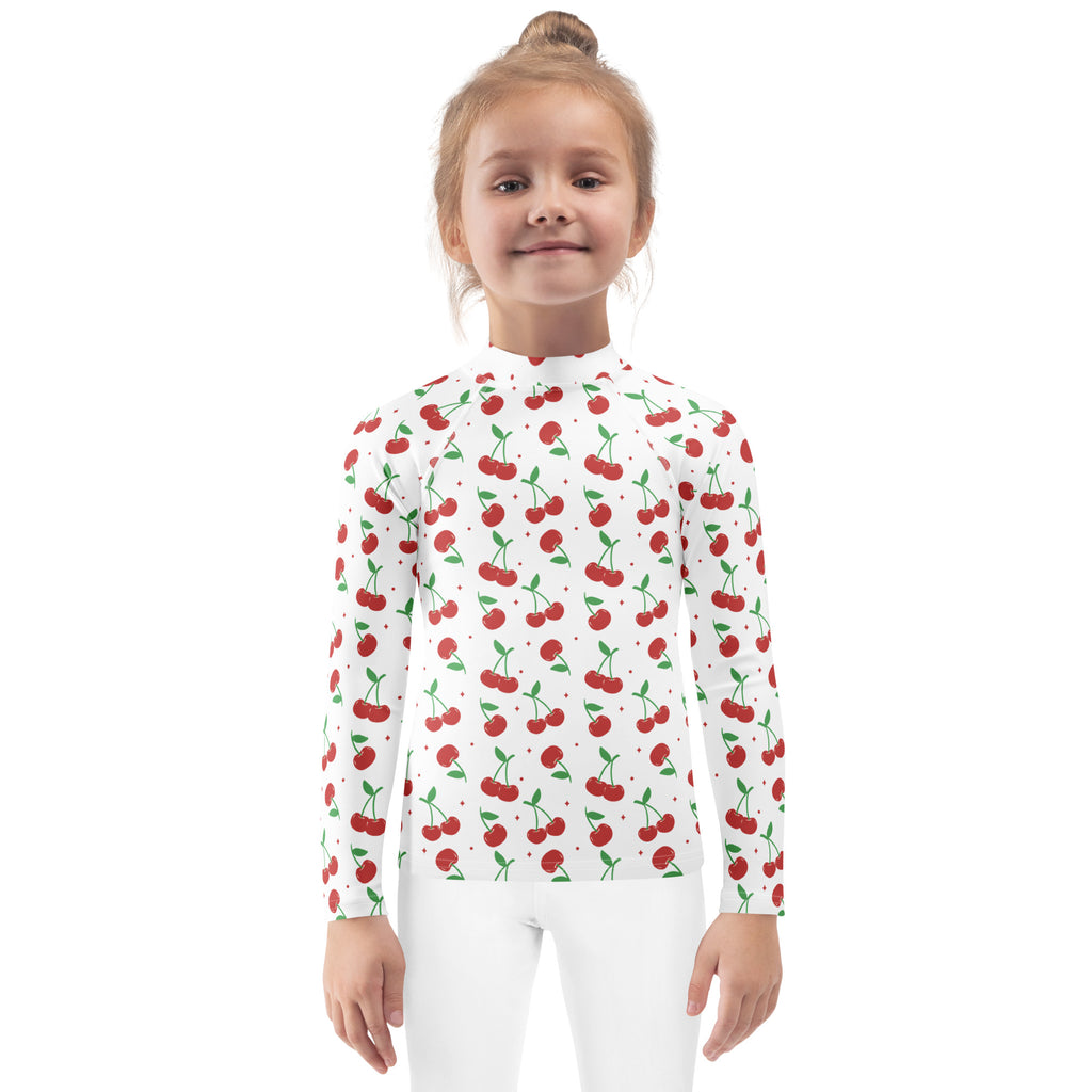 Girls Cherry Long Sleeve Rash Guard Swim Shirt – Buttery Soft, Sun Safe UPF 50+ Protection, Quick Dry & 4-Way Stretch Comfort