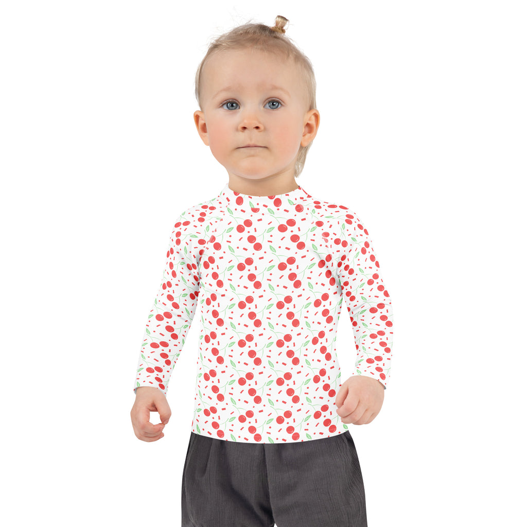 Girls Cherry Confetti Long Sleeve Rash Guard Swim Shirt – Buttery Soft, Sun Safe UPF 50+ Protection, Quick Dry & 4-Way Stretch Comfort
