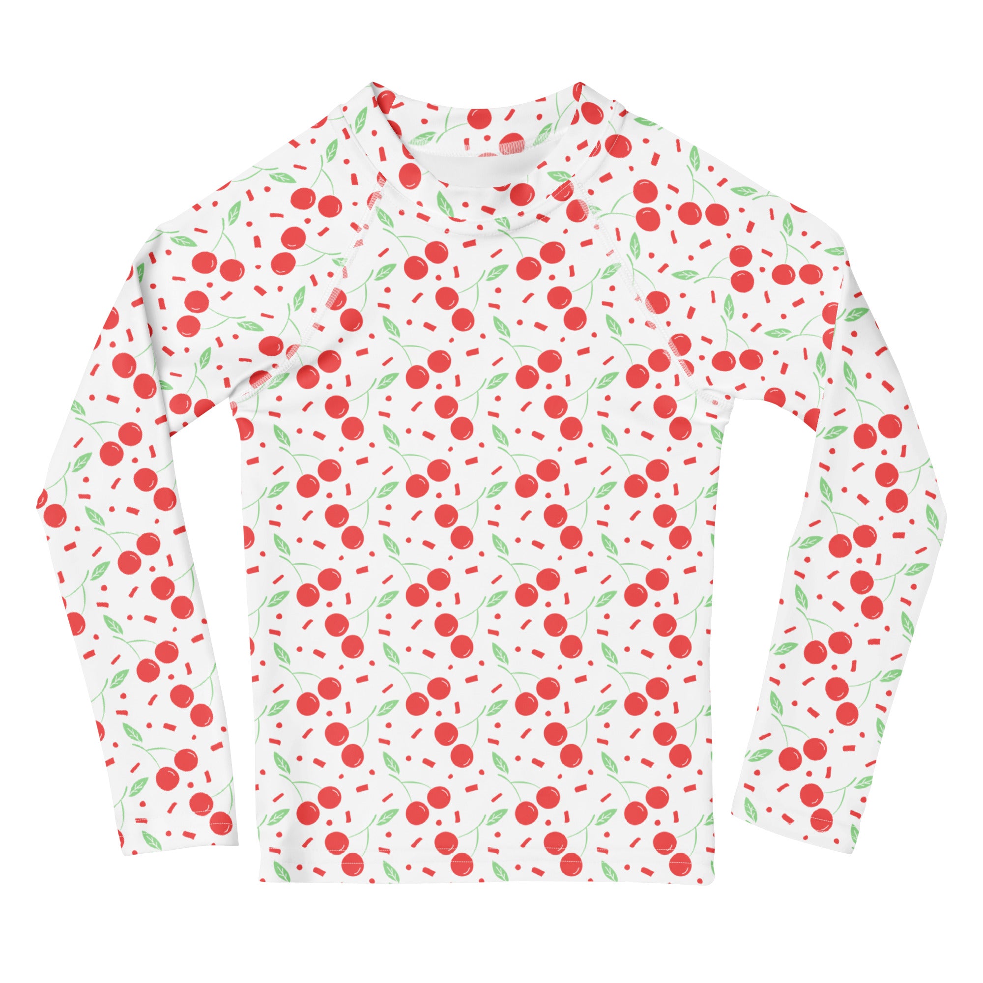 Girls Cherry Confetti Long Sleeve Rash Guard Swim Shirt – Buttery Soft, Sun Safe UPF 50+ Protection, Quick Dry & 4-Way Stretch Comfort