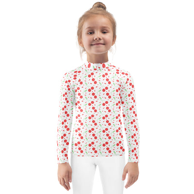 Girls Cherry Confetti Long Sleeve Rash Guard Swim Shirt – Buttery Soft, Sun Safe UPF 50+ Protection, Quick Dry & 4-Way Stretch Comfort