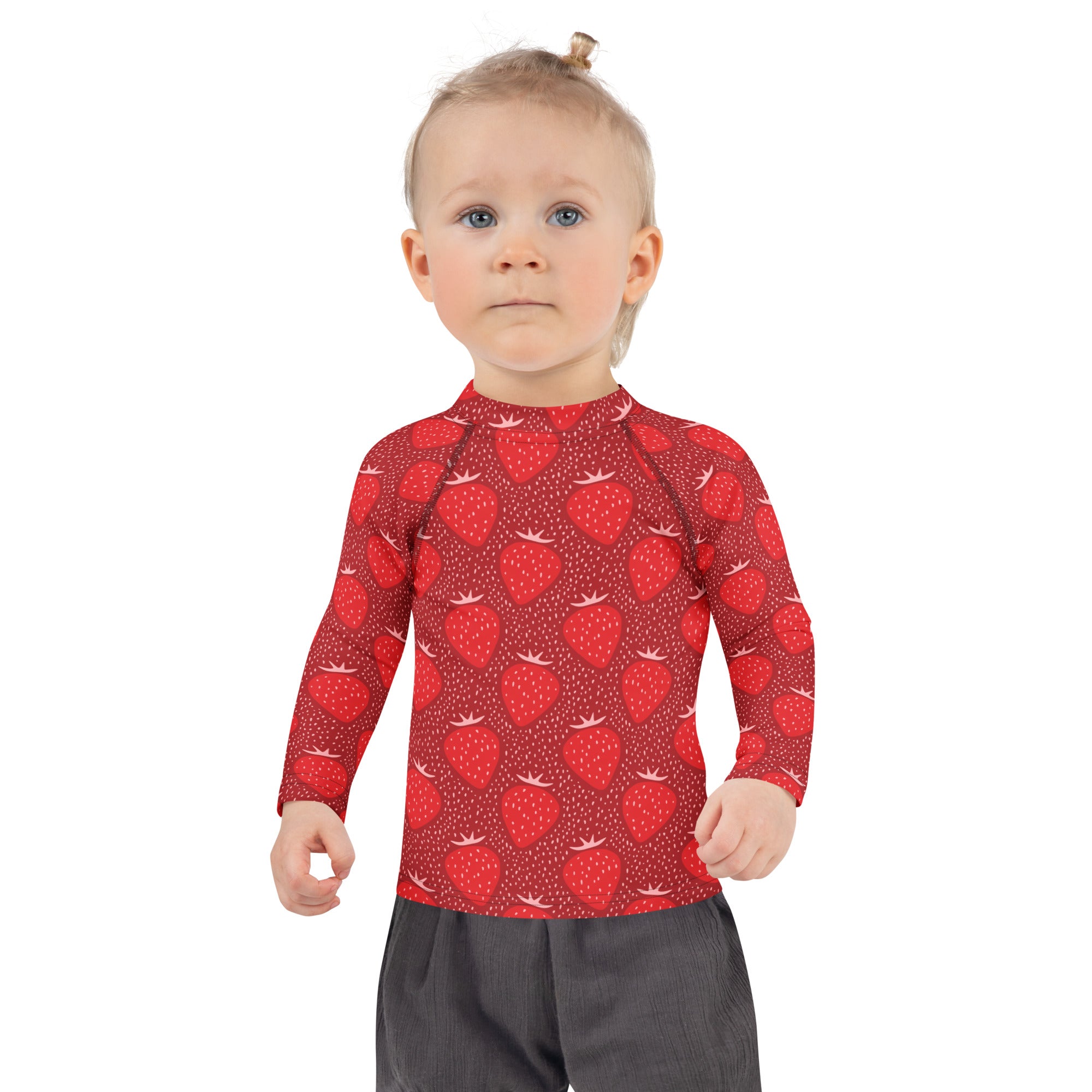 Kids Red Strawberry Long Sleeve Rash Guard Swim Shirt – Buttery Soft, Sun Safe UPF 50+ Protection, Quick Dry & 4-Way Stretch Comfort