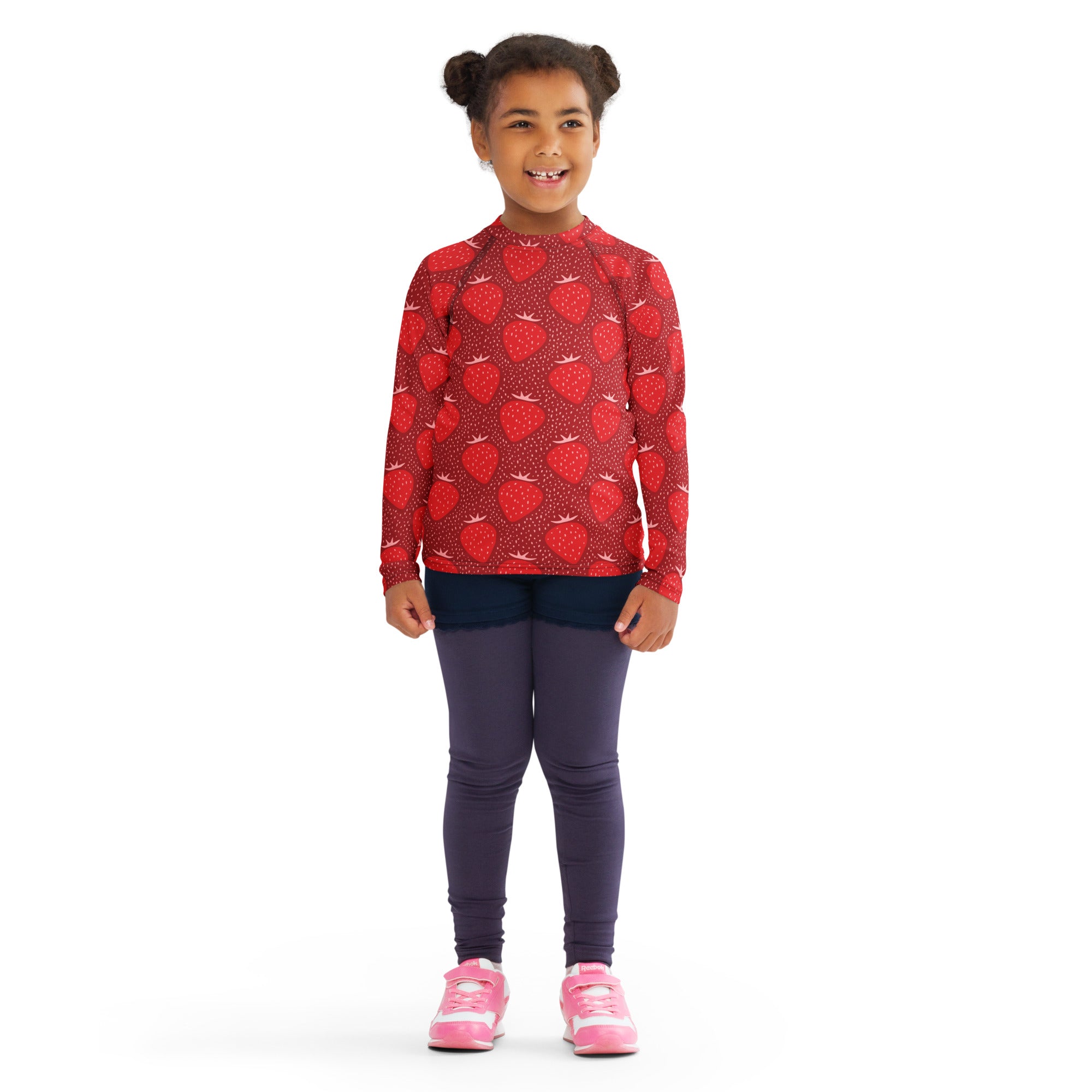 Kids Red Strawberry Long Sleeve Rash Guard Swim Shirt – Buttery Soft, Sun Safe UPF 50+ Protection, Quick Dry & 4-Way Stretch Comfort