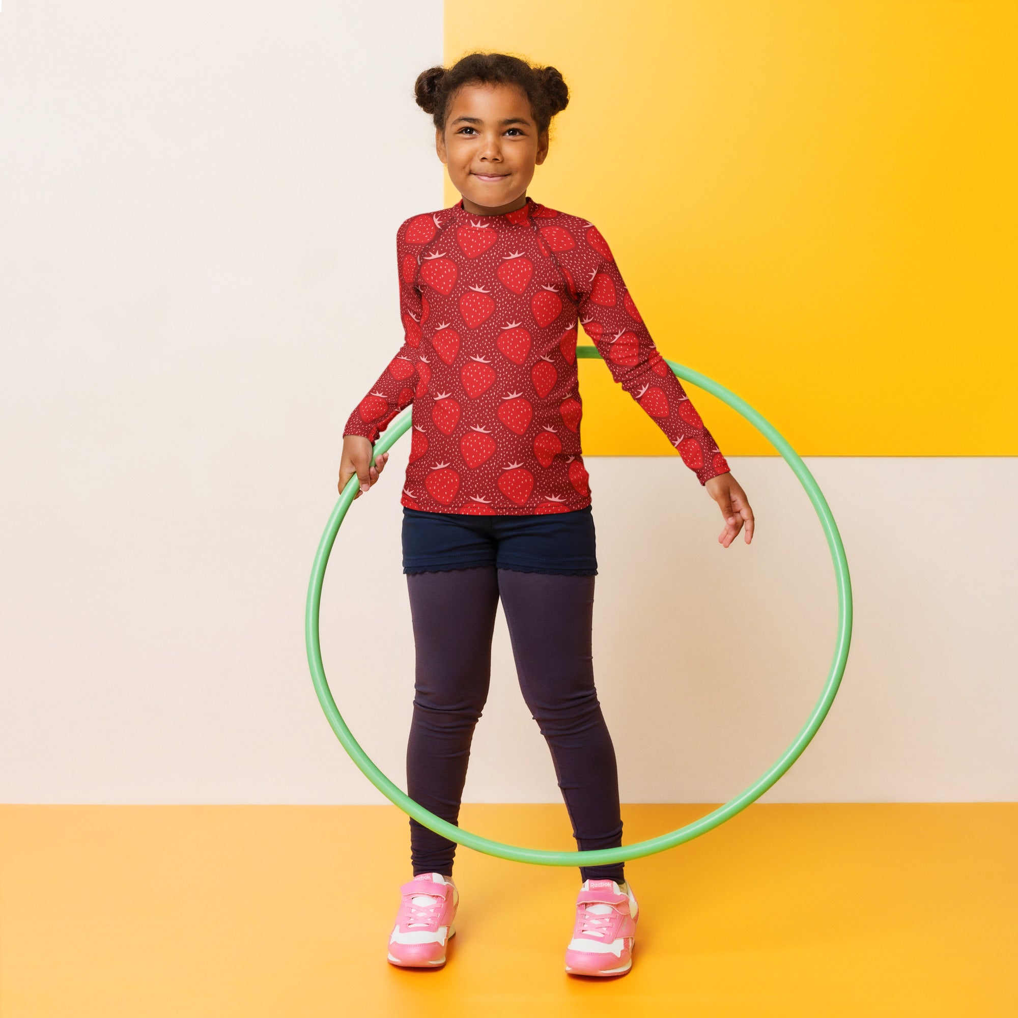 Kids Red Strawberry Long Sleeve Rash Guard Swim Shirt – Buttery Soft, Sun Safe UPF 50+ Protection, Quick Dry & 4-Way Stretch Comfort