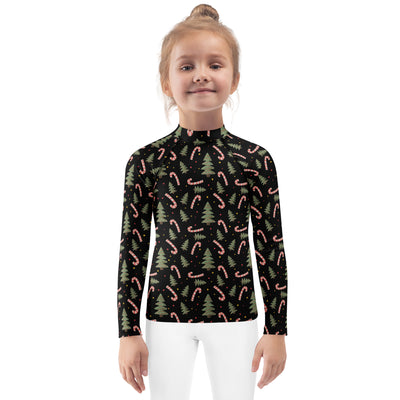 Kids Christmas Tree Candy Cane Long Sleeve Rash Guard Swim Shirt – Buttery Soft, Sun Safe UPF 50+ Protection, Quick Dry & 4-Way Stretch Comfort