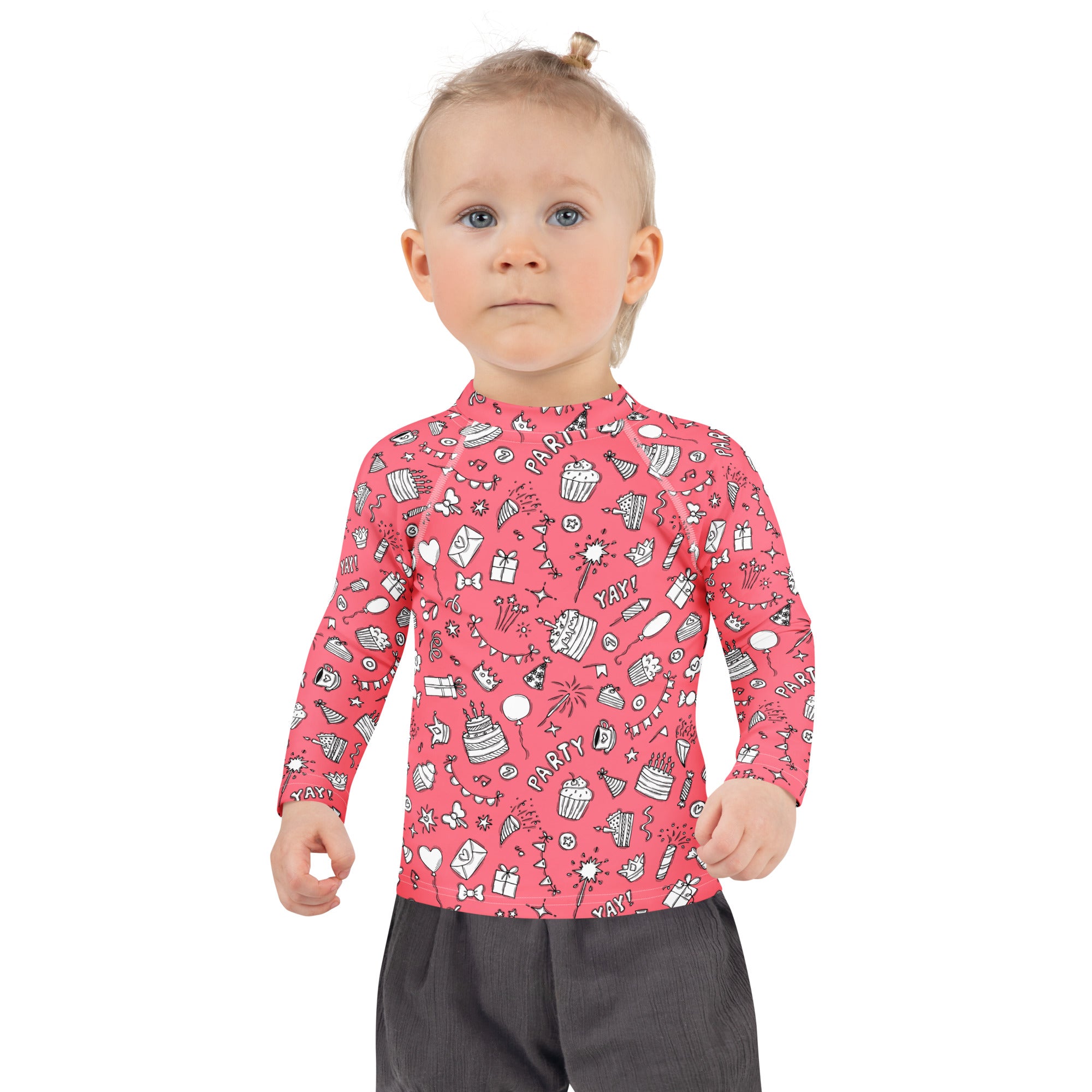 Girls Pink Birthday Party Long Sleeve Rash Guard Swim Shirt – Buttery Soft, Sun Safe UPF 50+ Protection, Quick Dry & 4-Way Stretch Comfort