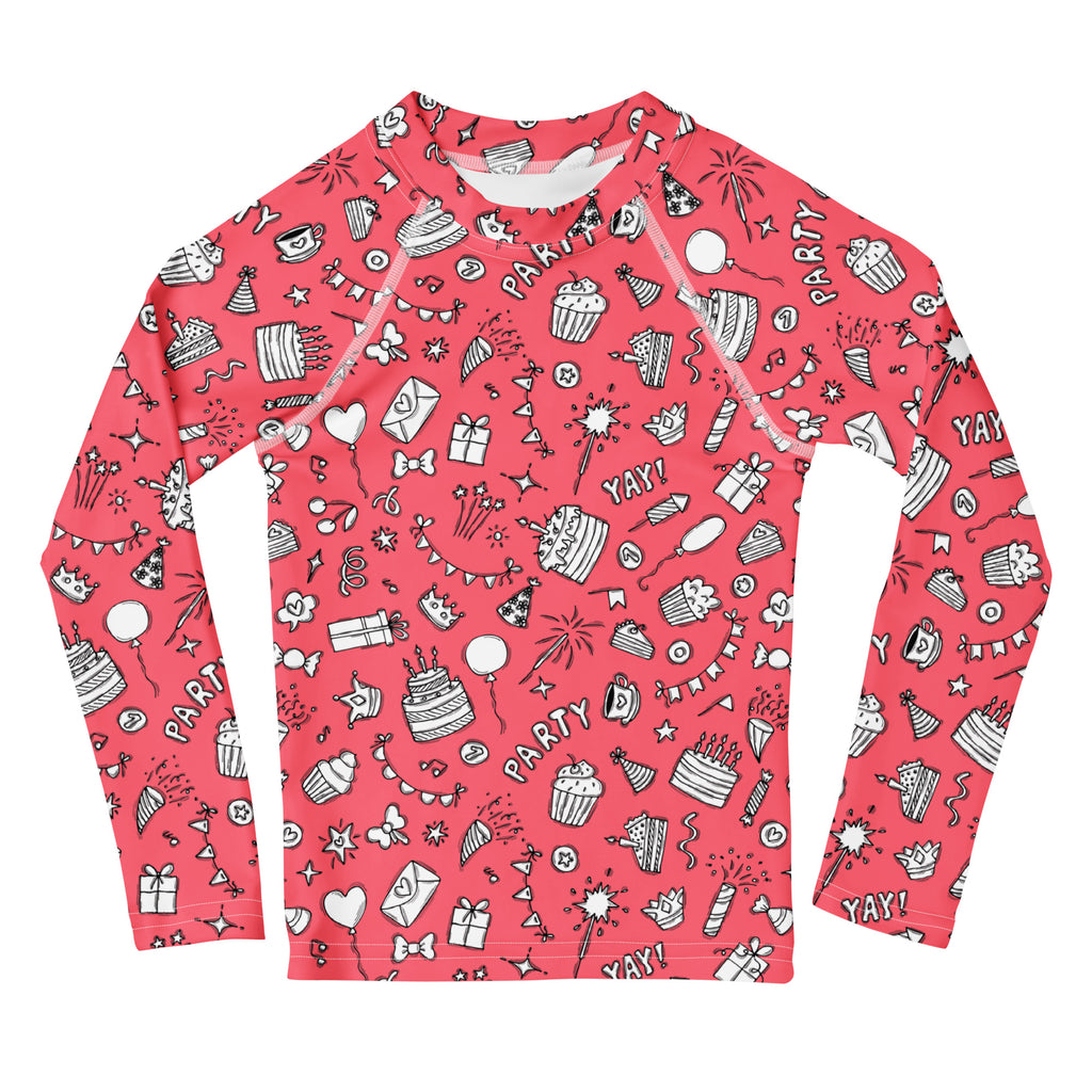 Girls Pink Birthday Party Long Sleeve Rash Guard Swim Shirt – Buttery Soft, Sun Safe UPF 50+ Protection, Quick Dry & 4-Way Stretch Comfort