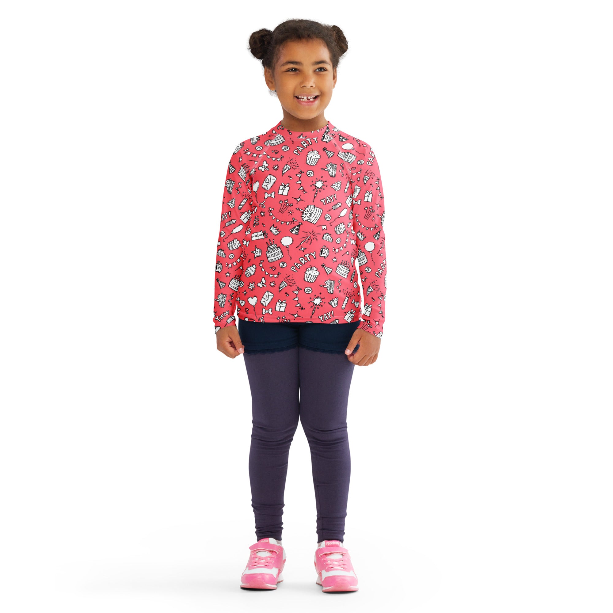 Girls Pink Birthday Party Long Sleeve Rash Guard Swim Shirt – Buttery Soft, Sun Safe UPF 50+ Protection, Quick Dry & 4-Way Stretch Comfort