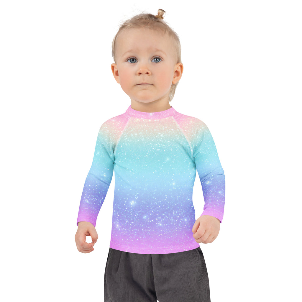 Girls Faux Sparkle Effect Long Sleeve Rash Guard Swim Shirt – Buttery Soft, Sun Safe UPF 50+ Protection, Quick Dry & 4-Way Stretch Comfort
