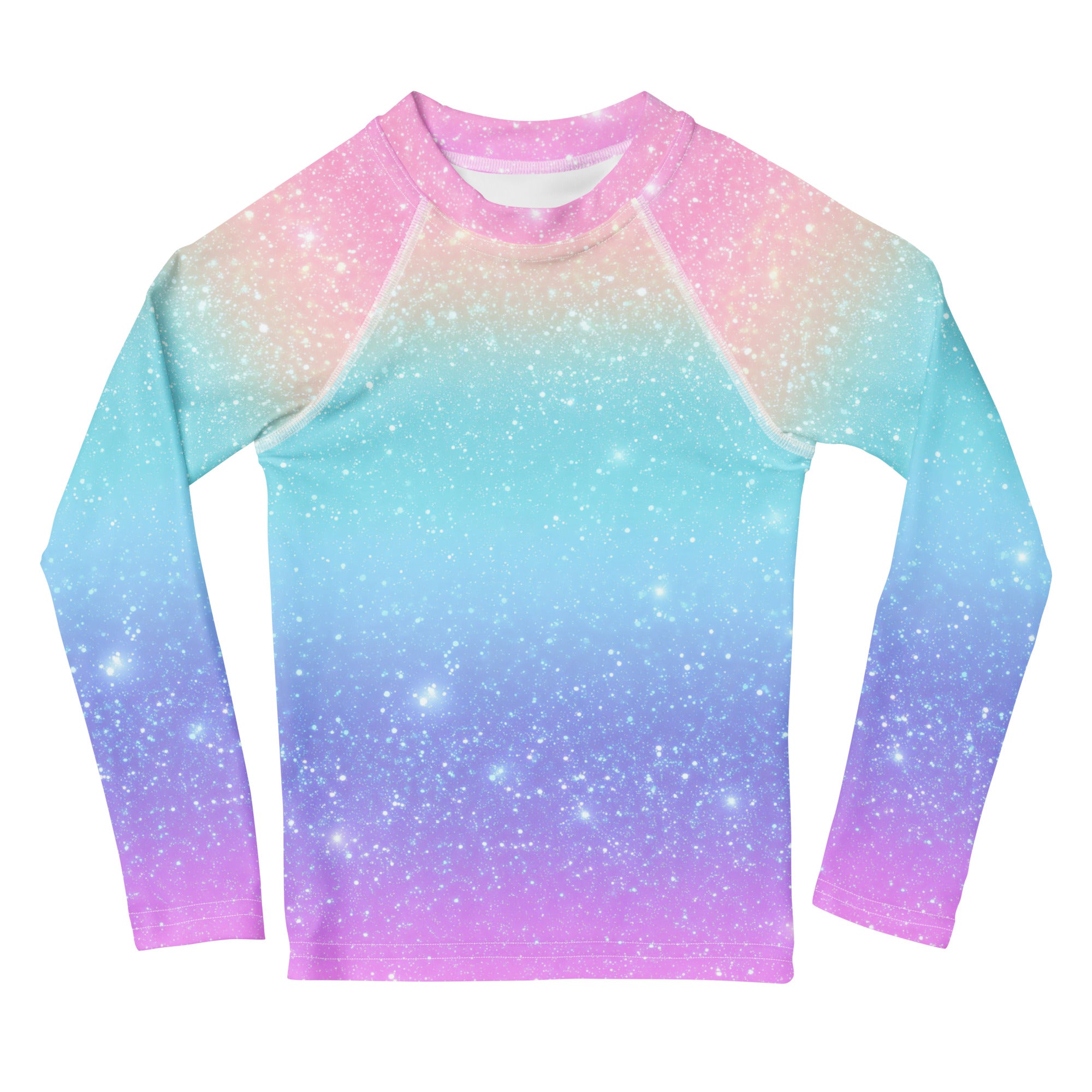 Girls Faux Sparkle Effect Long Sleeve Rash Guard Swim Shirt – Buttery Soft, Sun Safe UPF 50+ Protection, Quick Dry & 4-Way Stretch Comfort