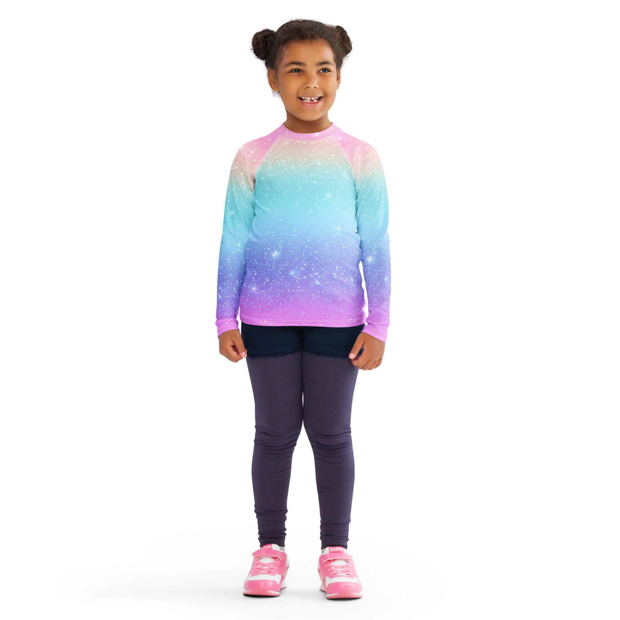 Girls Faux Sparkle Effect Long Sleeve Rash Guard Swim Shirt – Buttery Soft, Sun Safe UPF 50+ Protection, Quick Dry & 4-Way Stretch Comfort