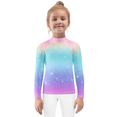 Girls Faux Sparkle Effect Long Sleeve Rash Guard Swim Shirt – Buttery Soft, Sun Safe UPF 50+ Protection, Quick Dry & 4-Way Stretch Comfort