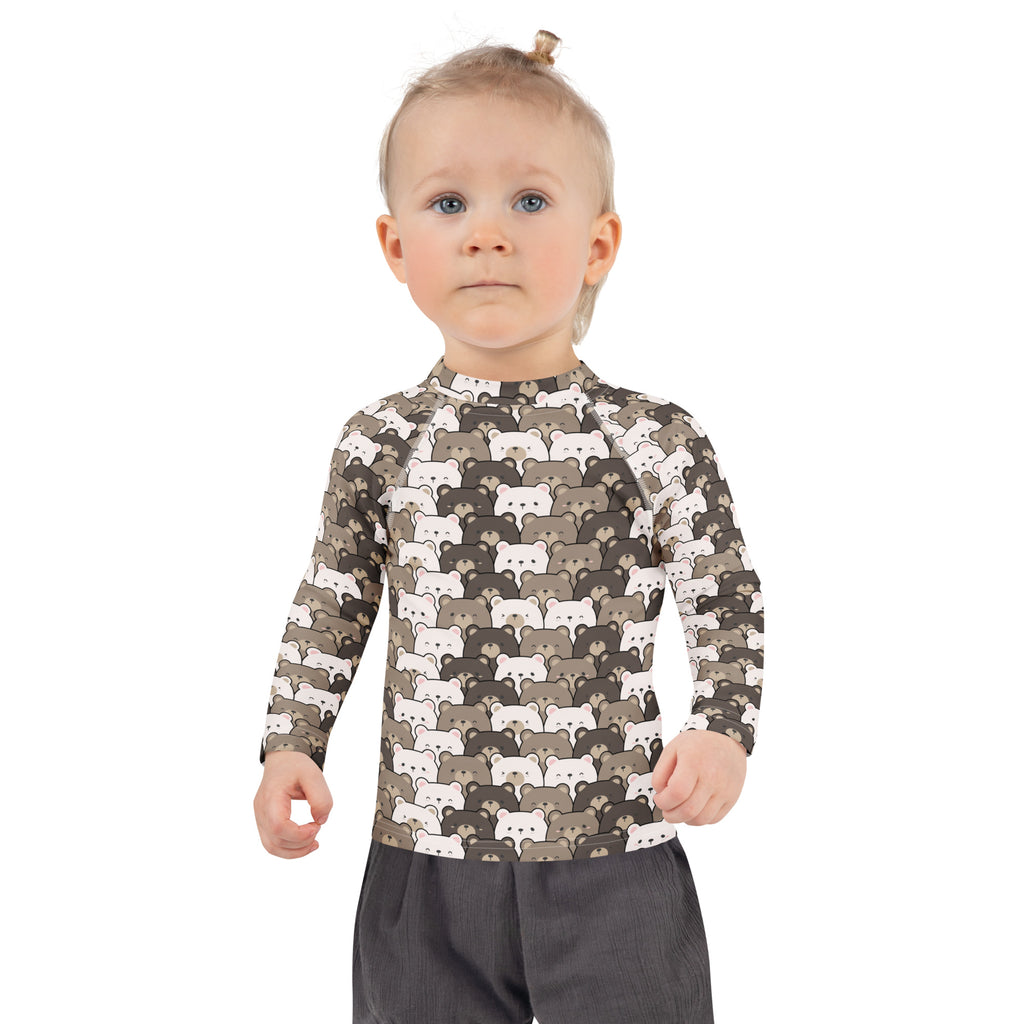 Kids Bear Face Long Sleeve Rash Guard Swim Shirt – Buttery Soft, Sun Safe UPF 50+ Protection, Quick Dry & 4-Way Stretch Comfort