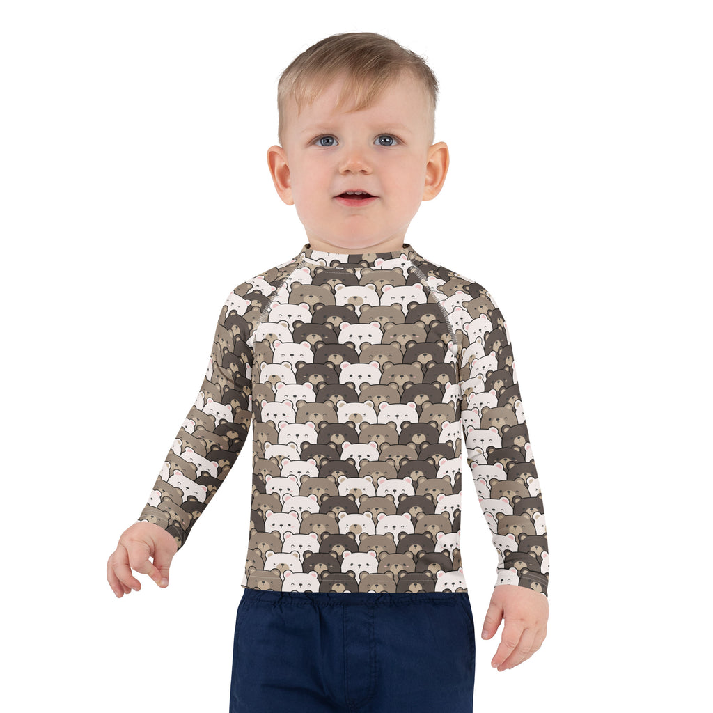 Kids Bear Face Long Sleeve Rash Guard Swim Shirt – Buttery Soft, Sun Safe UPF 50+ Protection, Quick Dry & 4-Way Stretch Comfort