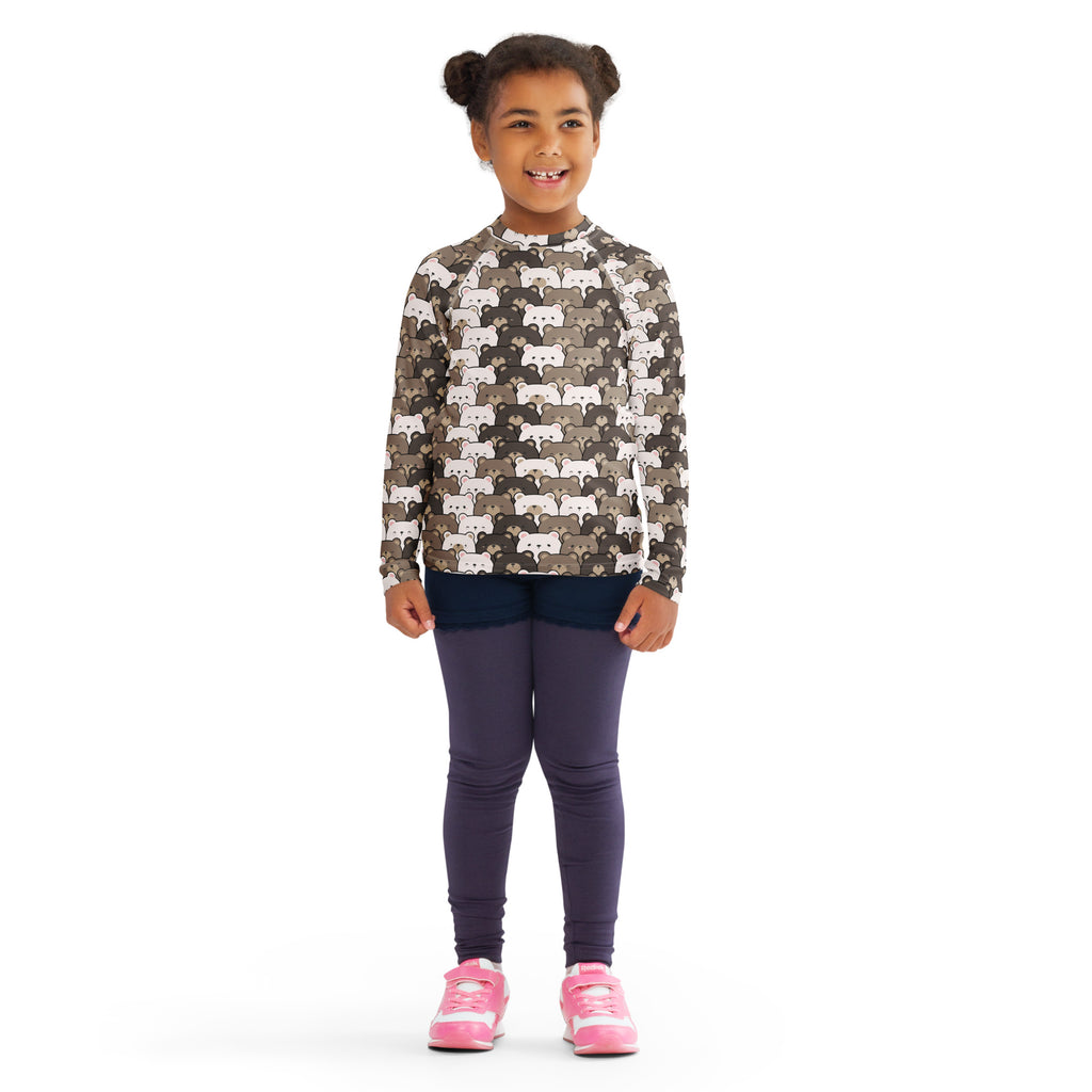 Kids Bear Face Long Sleeve Rash Guard Swim Shirt – Buttery Soft, Sun Safe UPF 50+ Protection, Quick Dry & 4-Way Stretch Comfort