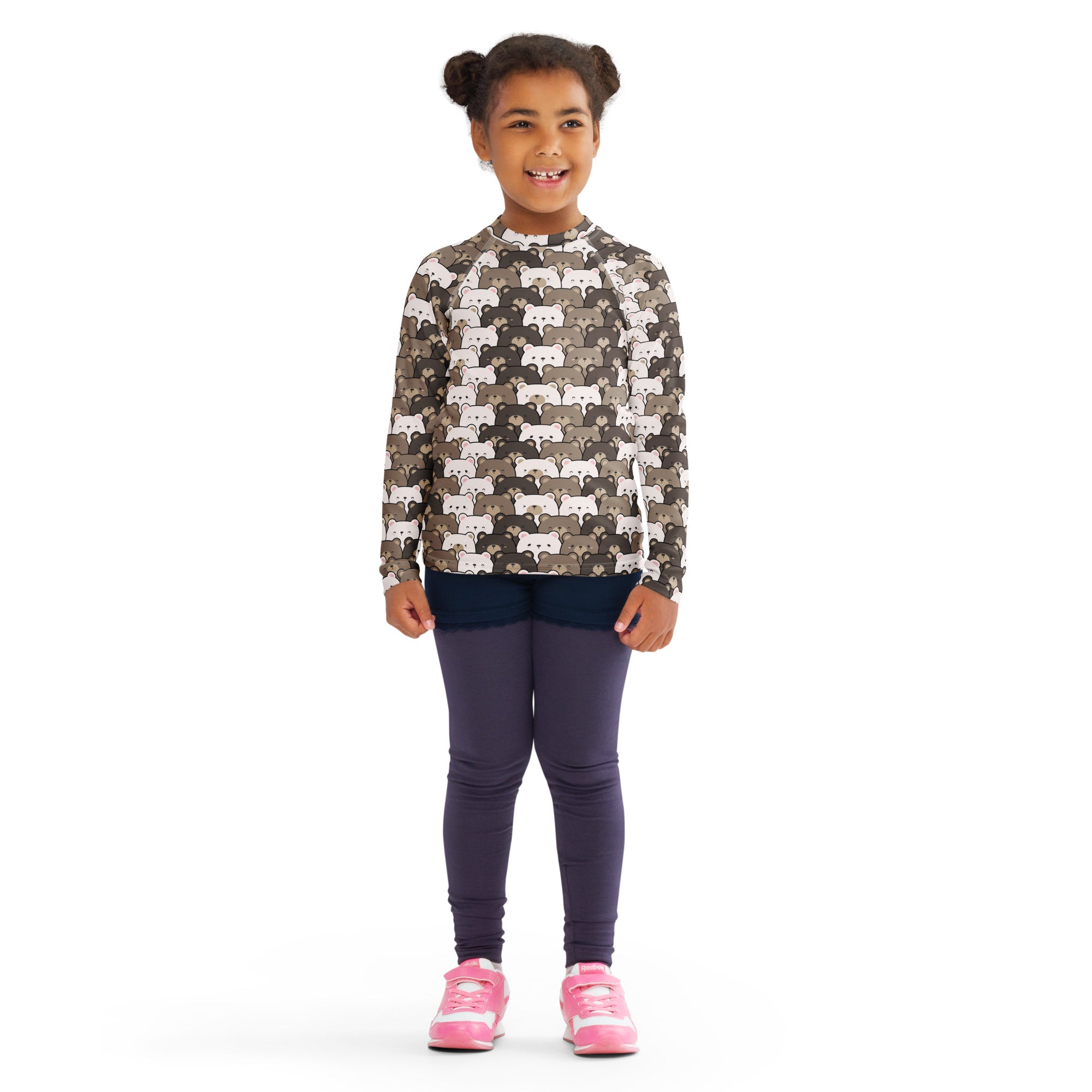 Kids Bear Face Long Sleeve Rash Guard Swim Shirt – Buttery Soft, Sun Safe UPF 50+ Protection, Quick Dry & 4-Way Stretch Comfort