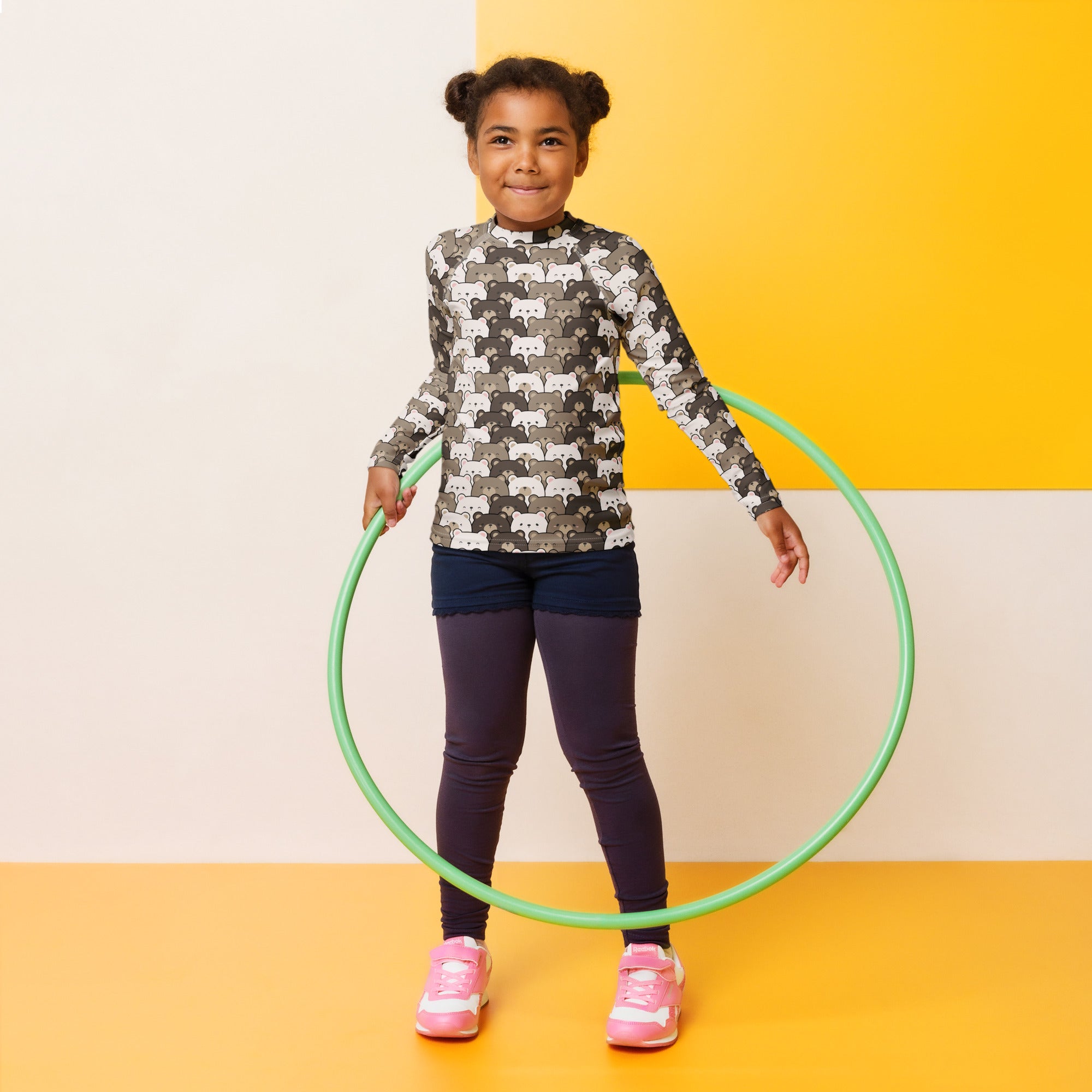 Kids Bear Face Long Sleeve Rash Guard Swim Shirt – Buttery Soft, Sun Safe UPF 50+ Protection, Quick Dry & 4-Way Stretch Comfort