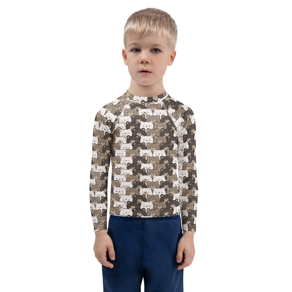 Kids Bear Face Long Sleeve Rash Guard Swim Shirt – Buttery Soft, Sun Safe UPF 50+ Protection, Quick Dry & 4-Way Stretch Comfort