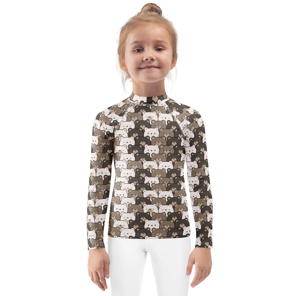 Kids Bear Face Long Sleeve Rash Guard Swim Shirt – Buttery Soft, Sun Safe UPF 50+ Protection, Quick Dry & 4-Way Stretch Comfort