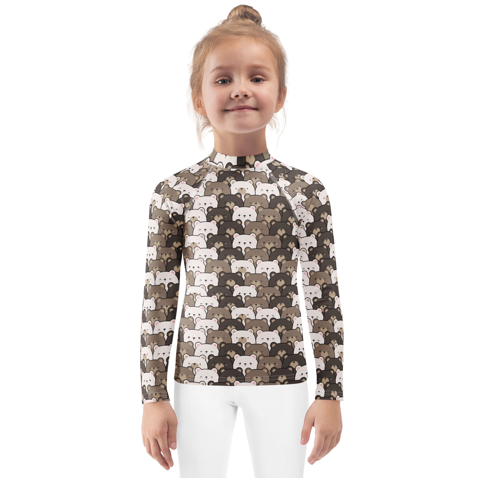 Kids Bear Face Long Sleeve Rash Guard Swim Shirt – Buttery Soft, Sun Safe UPF 50+ Protection, Quick Dry & 4-Way Stretch Comfort
