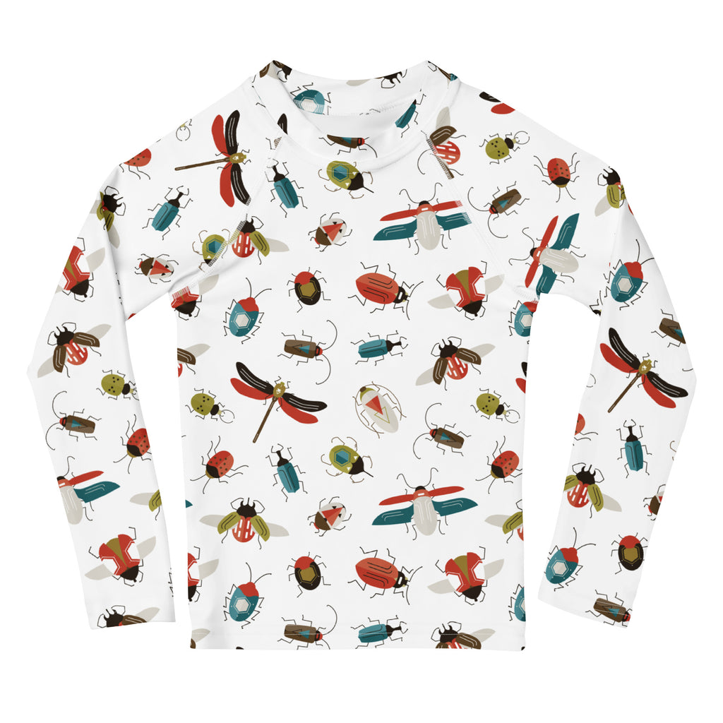 Kids Colorful Bug Long Sleeve Rash Guard Swim Shirt – Buttery Soft, Sun Safe UPF 50+ Protection, Quick Dry & 4-Way Stretch Comfort