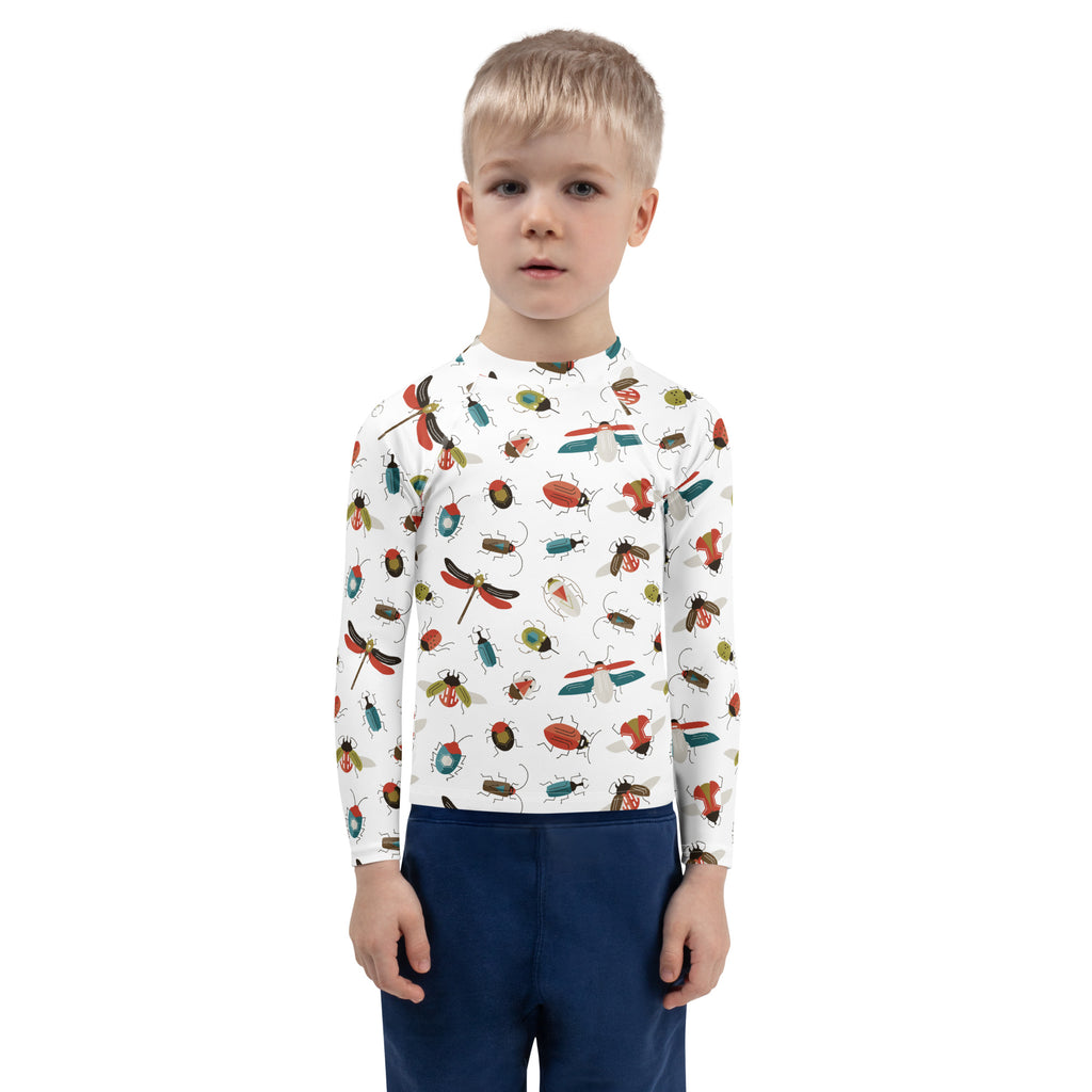 Kids Colorful Bug Long Sleeve Rash Guard Swim Shirt – Buttery Soft, Sun Safe UPF 50+ Protection, Quick Dry & 4-Way Stretch Comfort