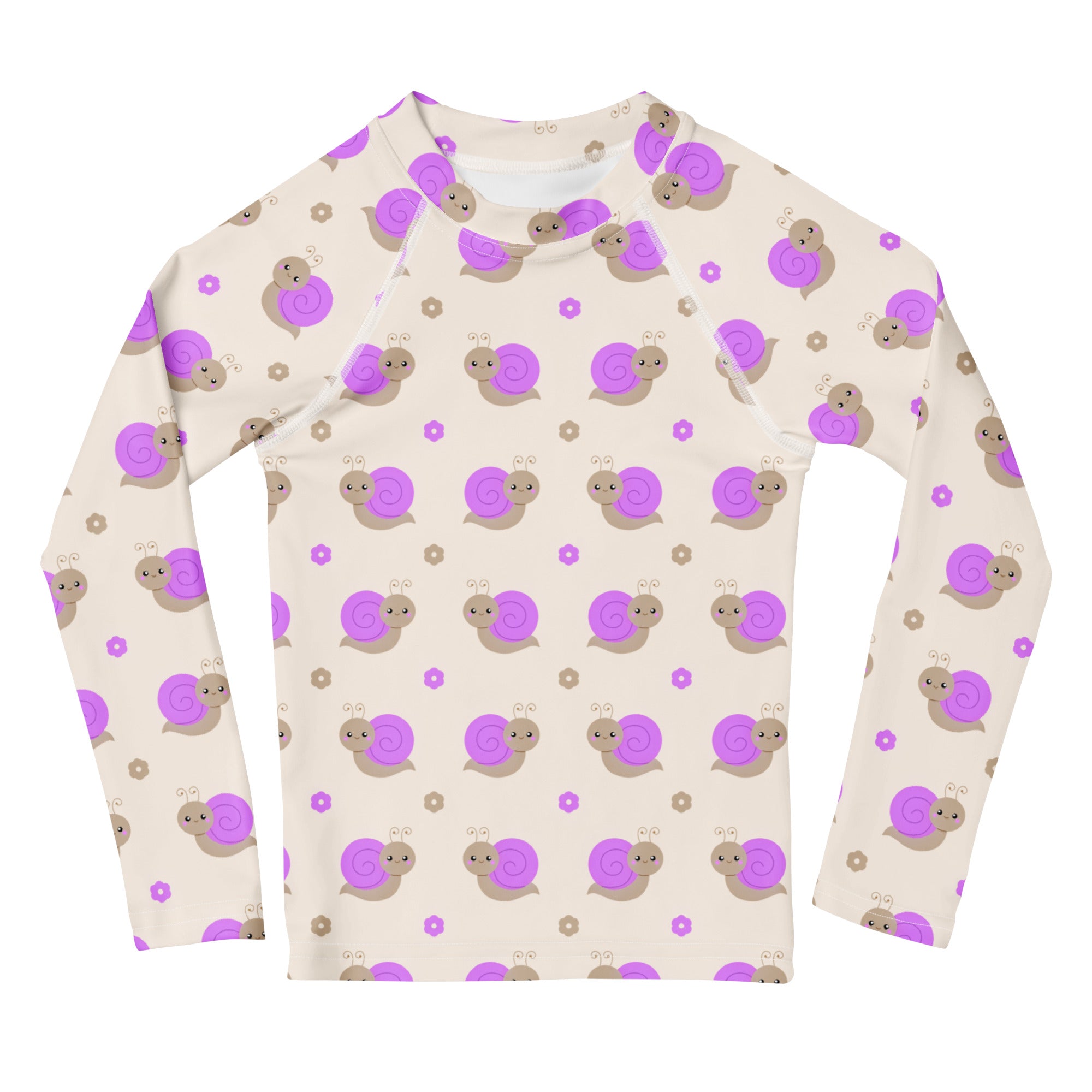 Girls Purple Snails Long Sleeve Rash Guard Swim Shirt – Buttery Soft, Sun Safe UPF 50+ Protection, Quick Dry & 4-Way Stretch Comfort