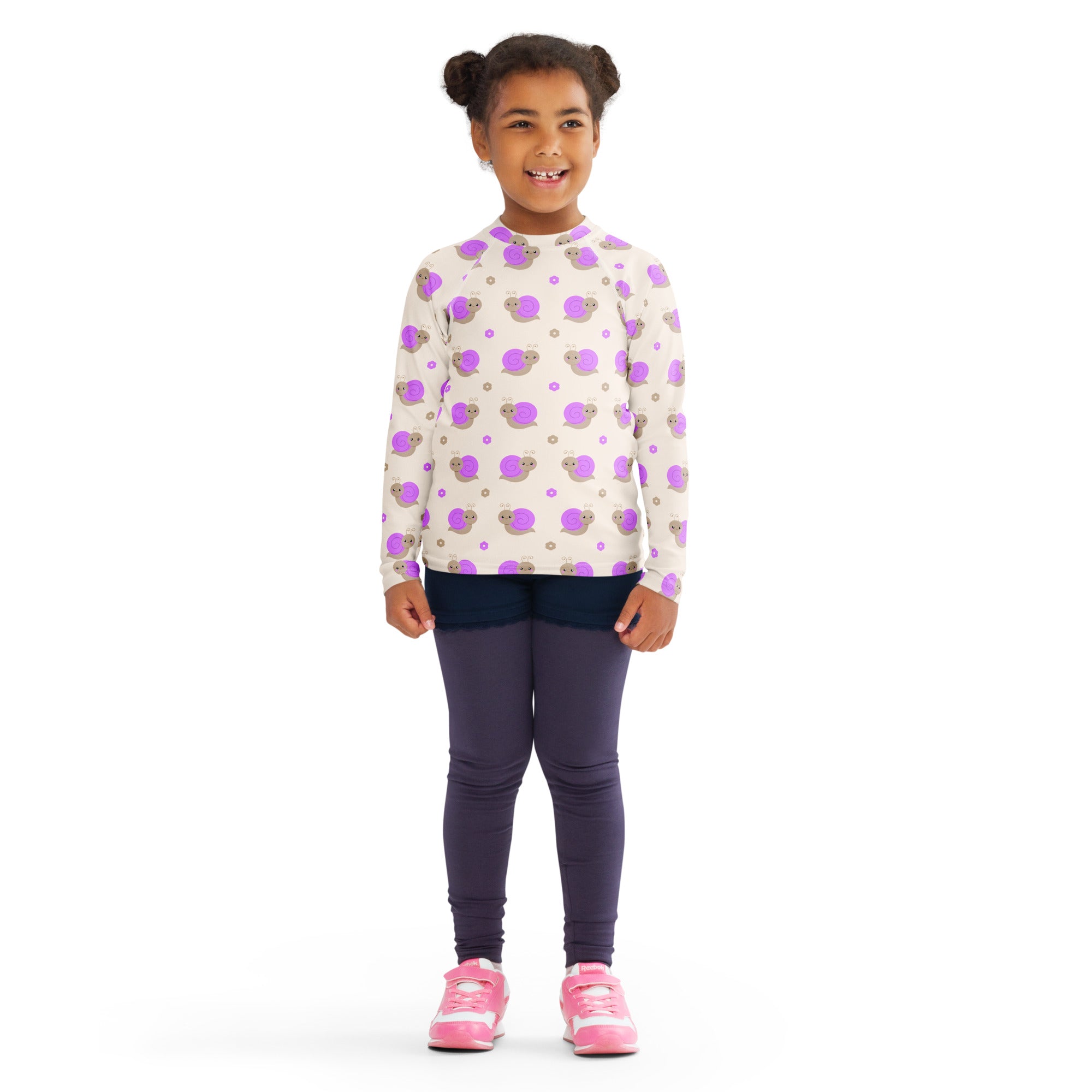 Girls Purple Snails Long Sleeve Rash Guard Swim Shirt – Buttery Soft, Sun Safe UPF 50+ Protection, Quick Dry & 4-Way Stretch Comfort
