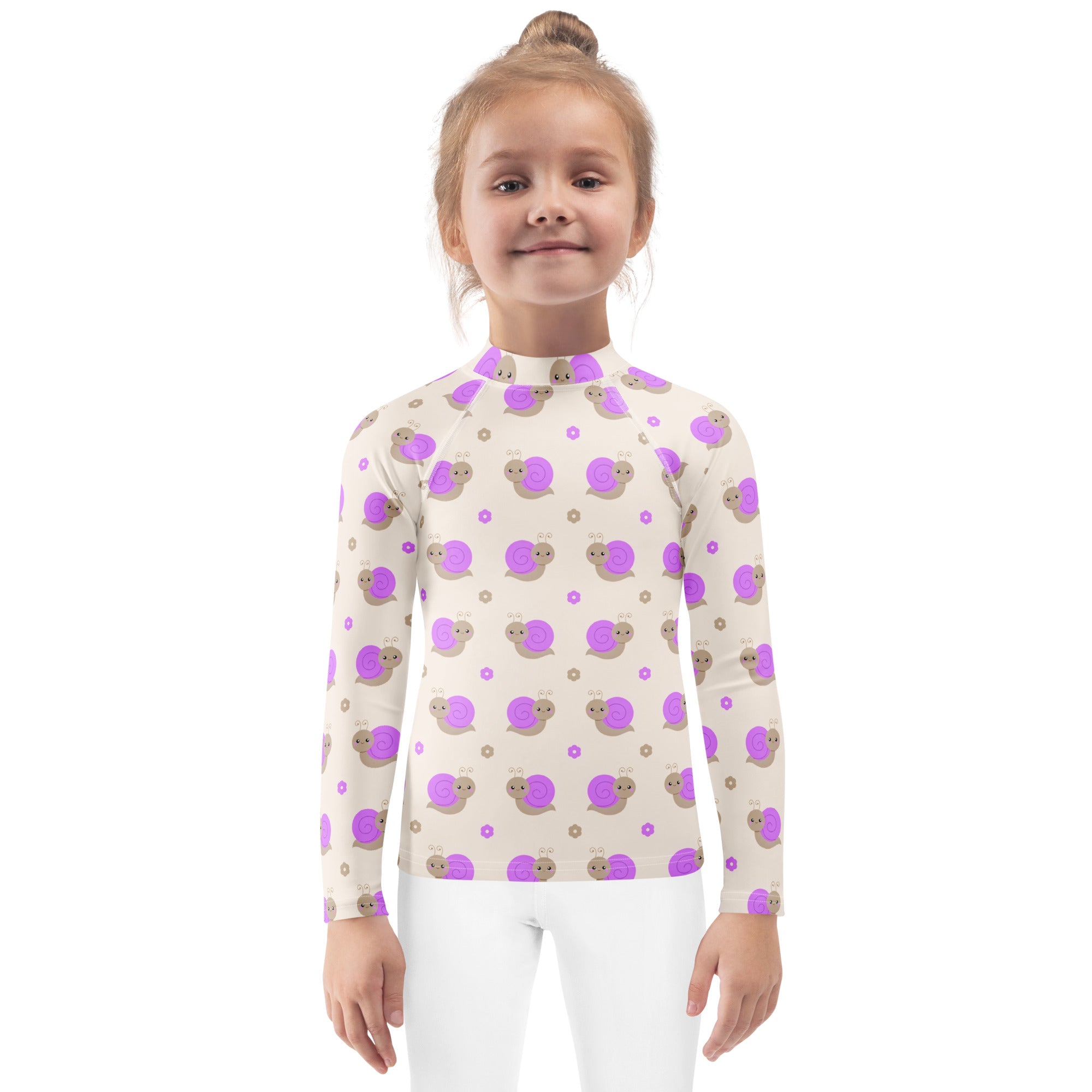 Girls Purple Snails Long Sleeve Rash Guard Swim Shirt – Buttery Soft, Sun Safe UPF 50+ Protection, Quick Dry & 4-Way Stretch Comfort