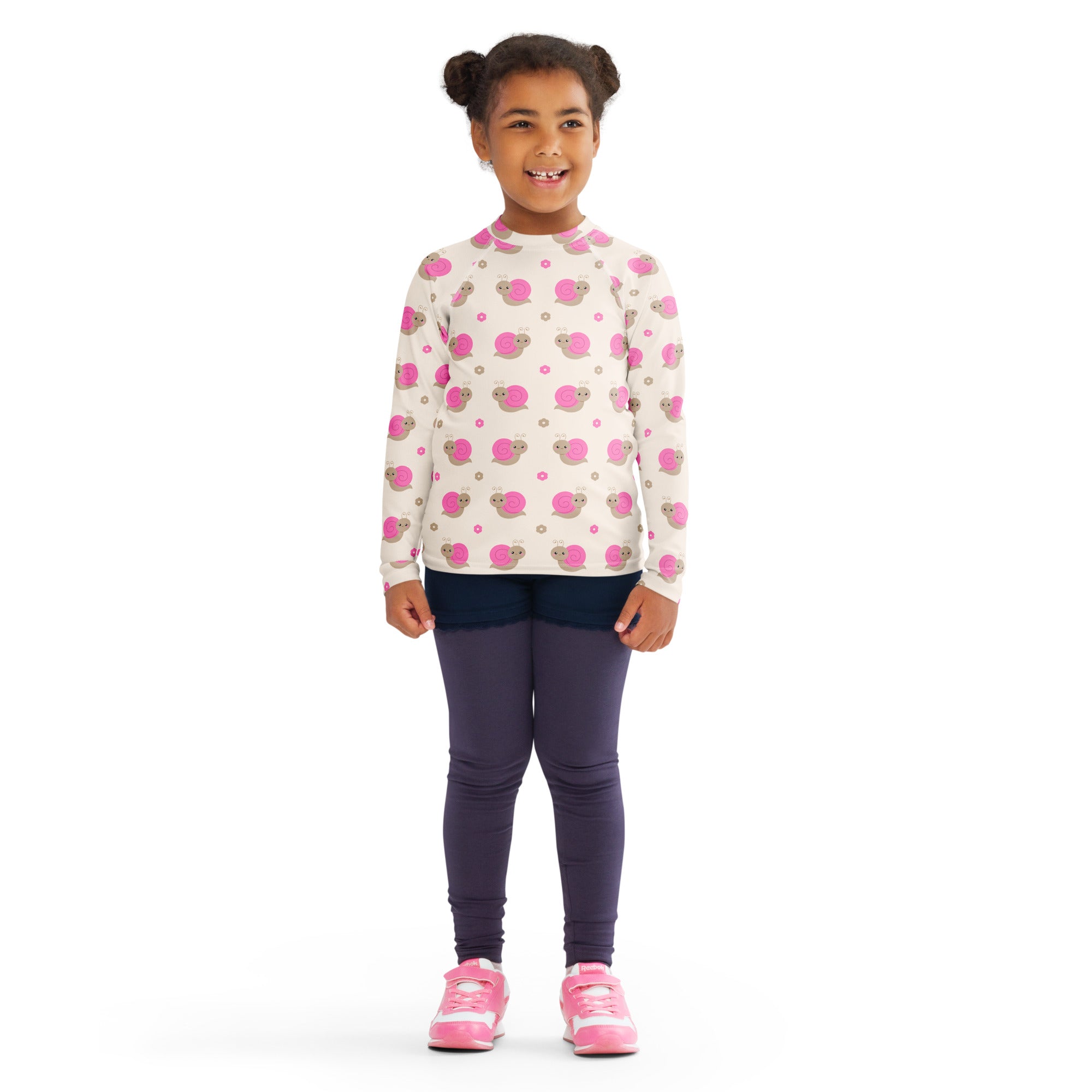 Girls Pink Snails Long Sleeve Rash Guard Swim Shirt – Buttery Soft, Sun Safe UPF 50+ Protection, Quick Dry & 4-Way Stretch Comfort