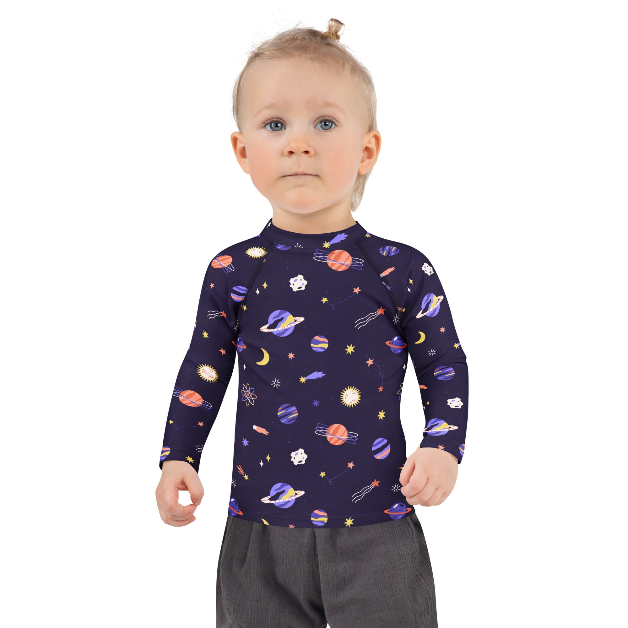 Girls Purple Galaxy Space Long Sleeve Rash Guard Swim Shirt – Buttery Soft, Sun Safe UPF 50+ Protection, Quick Dry & 4-Way Stretch Comfort