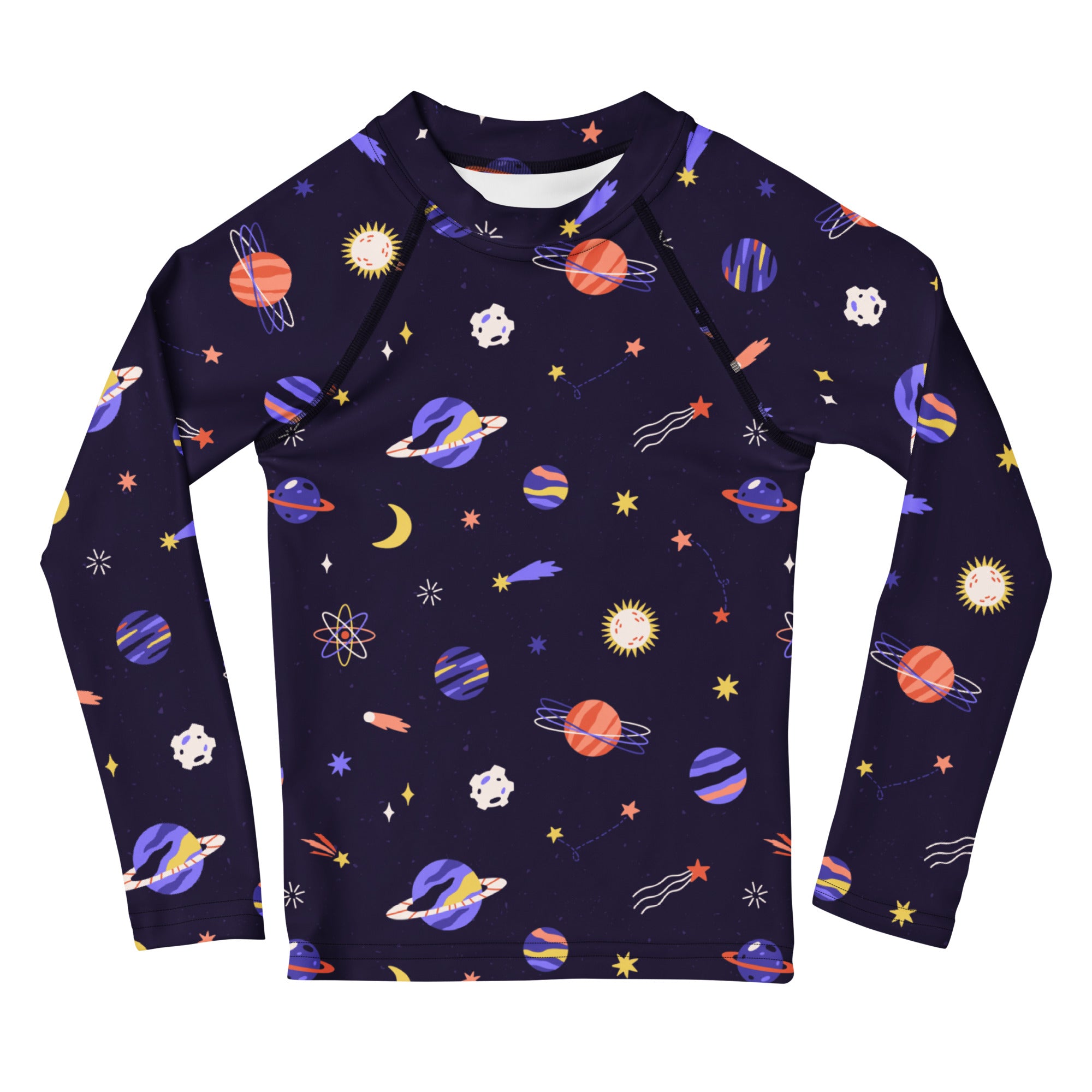 Girls Purple Galaxy Space Long Sleeve Rash Guard Swim Shirt – Buttery Soft, Sun Safe UPF 50+ Protection, Quick Dry & 4-Way Stretch Comfort