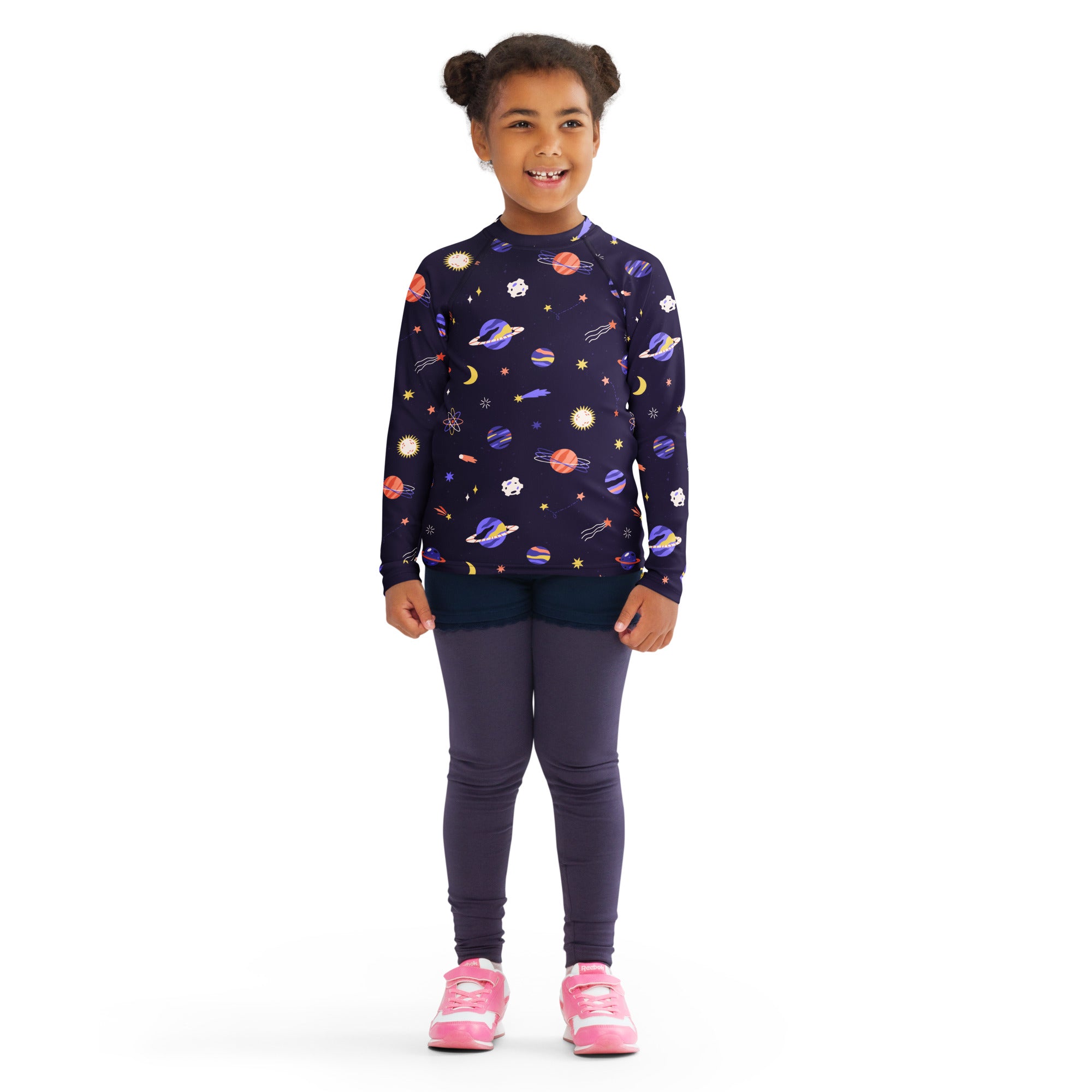 Girls Purple Galaxy Space Long Sleeve Rash Guard Swim Shirt – Buttery Soft, Sun Safe UPF 50+ Protection, Quick Dry & 4-Way Stretch Comfort