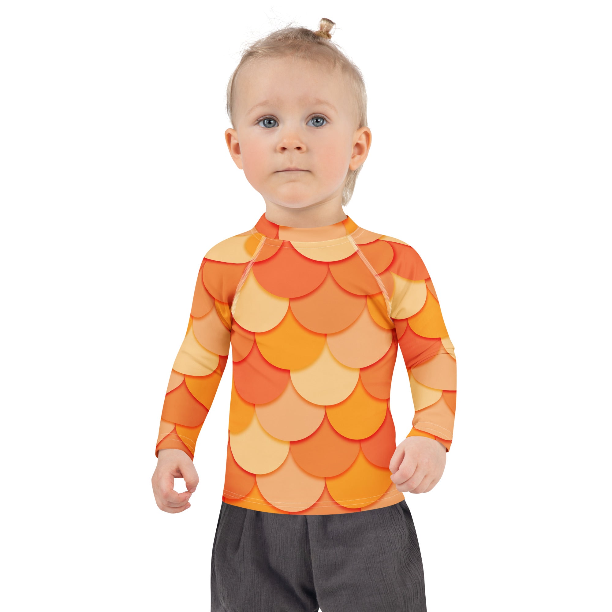 Girls Orange Mermaid Long Sleeve Rash Guard Swim Shirt – Buttery Soft, Sun Safe UPF 50+ Protection, Quick Dry & 4-Way Stretch Comfort