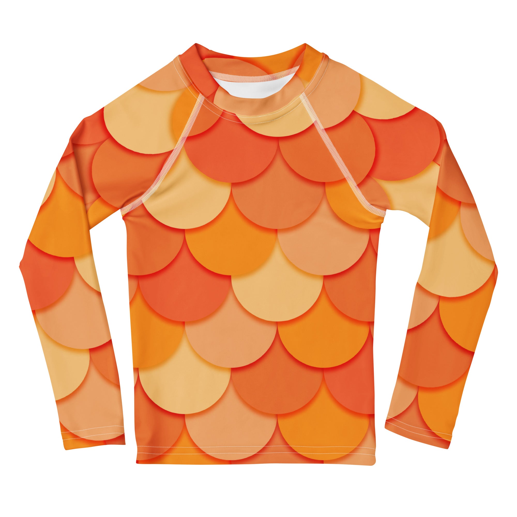 Girls Orange Mermaid Long Sleeve Rash Guard Swim Shirt – Buttery Soft, Sun Safe UPF 50+ Protection, Quick Dry & 4-Way Stretch Comfort