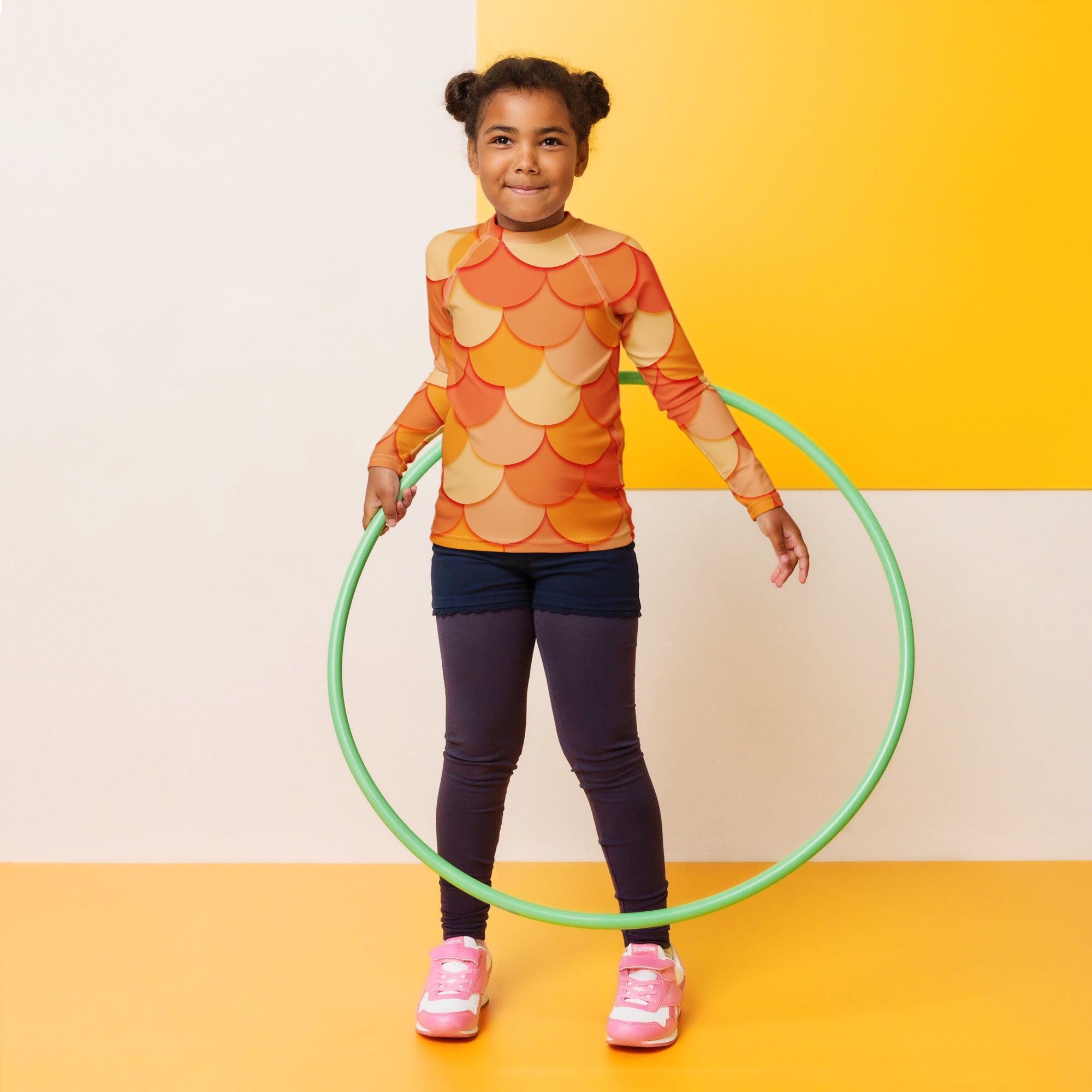 Girls Orange Mermaid Long Sleeve Rash Guard Swim Shirt – Buttery Soft, Sun Safe UPF 50+ Protection, Quick Dry & 4-Way Stretch Comfort