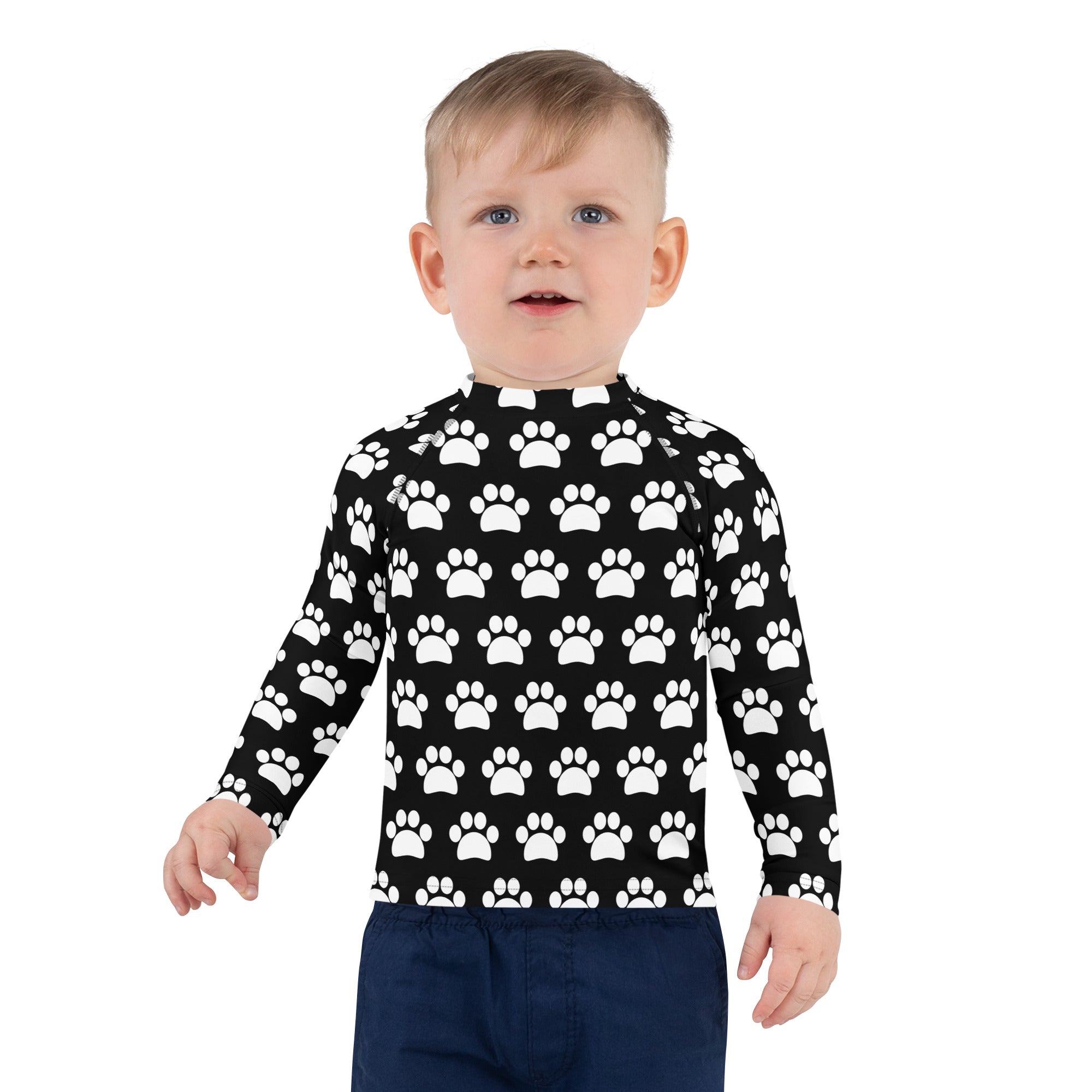 Kids Black Paw Print Long Sleeve Rash Guard Swim Shirt – Buttery Soft, Sun Safe UPF 50+ Protection, Quick Dry & 4-Way Stretch Comfort