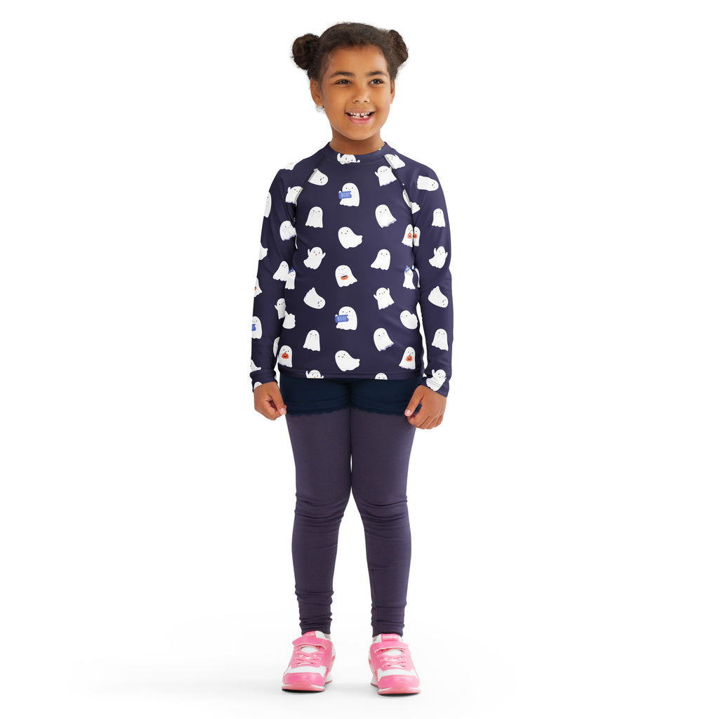 Girls Dark Purple Ghost Long Sleeve Rash Guard Swim Shirt – Buttery Soft, Sun Safe UPF 50+ Protection, Quick Dry & 4-Way Stretch Comfort