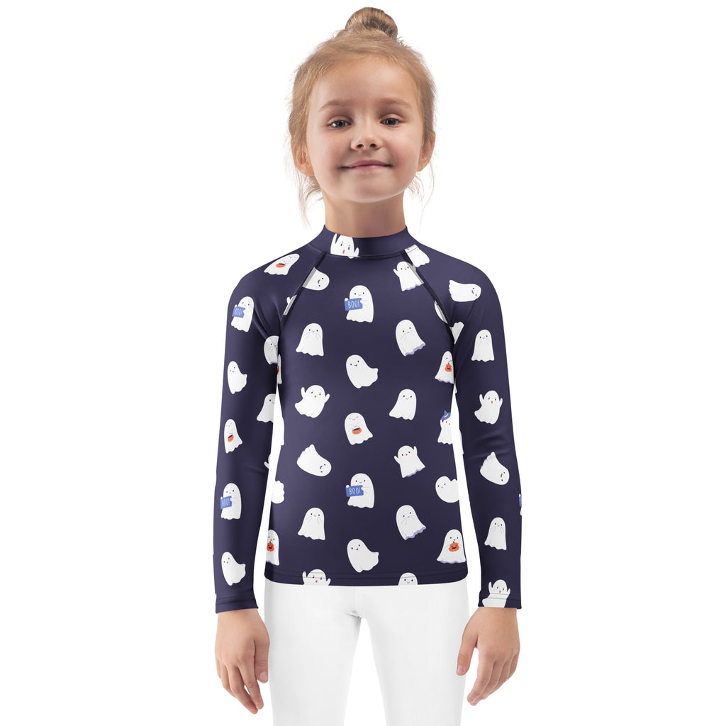 Girls Dark Purple Ghost Long Sleeve Rash Guard Swim Shirt – Buttery Soft, Sun Safe UPF 50+ Protection, Quick Dry & 4-Way Stretch Comfort