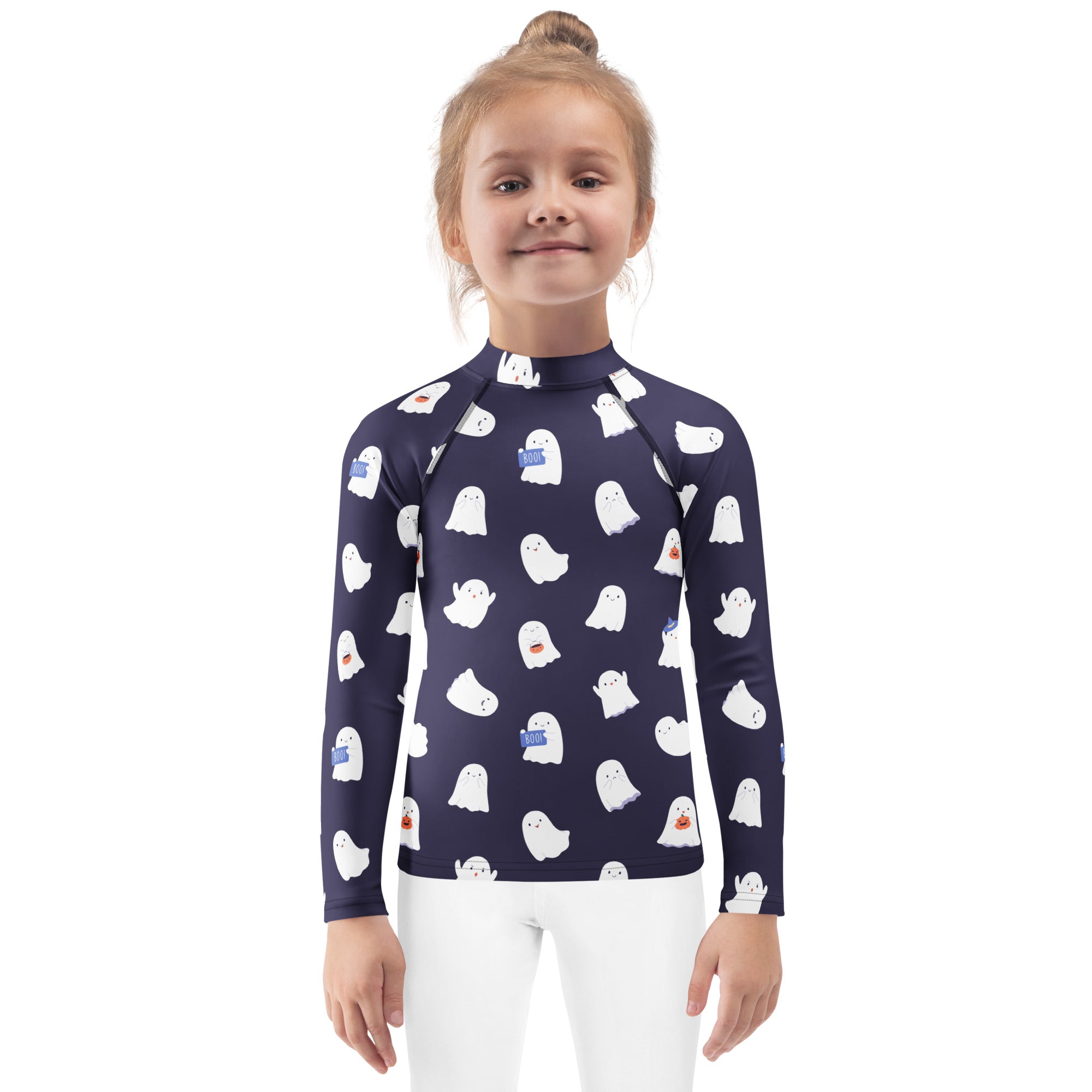 Girls Dark Purple Ghost Long Sleeve Rash Guard Swim Shirt – Buttery Soft, Sun Safe UPF 50+ Protection, Quick Dry & 4-Way Stretch Comfort