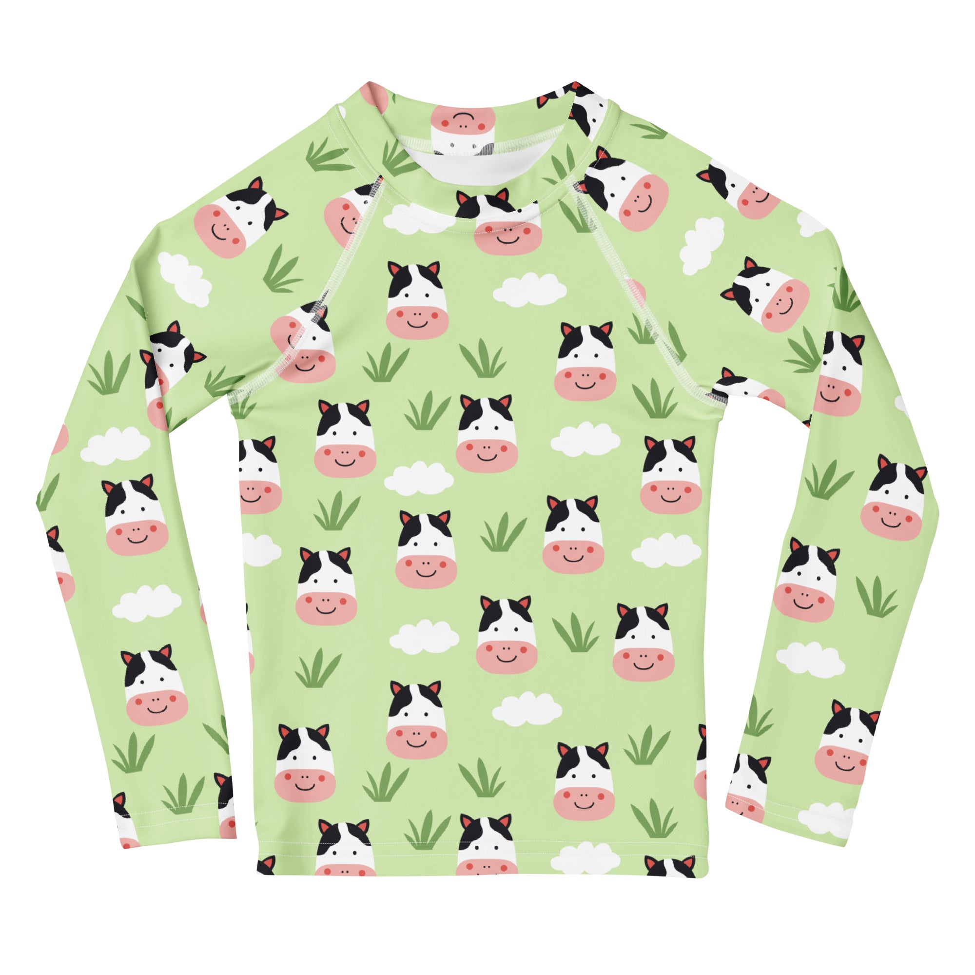 Kids Cute Farm Cow Long Sleeve Rash Guard Swim Shirt – Buttery Soft, Sun Safe UPF 50+ Protection, Quick Dry & 4-Way Stretch Comfort