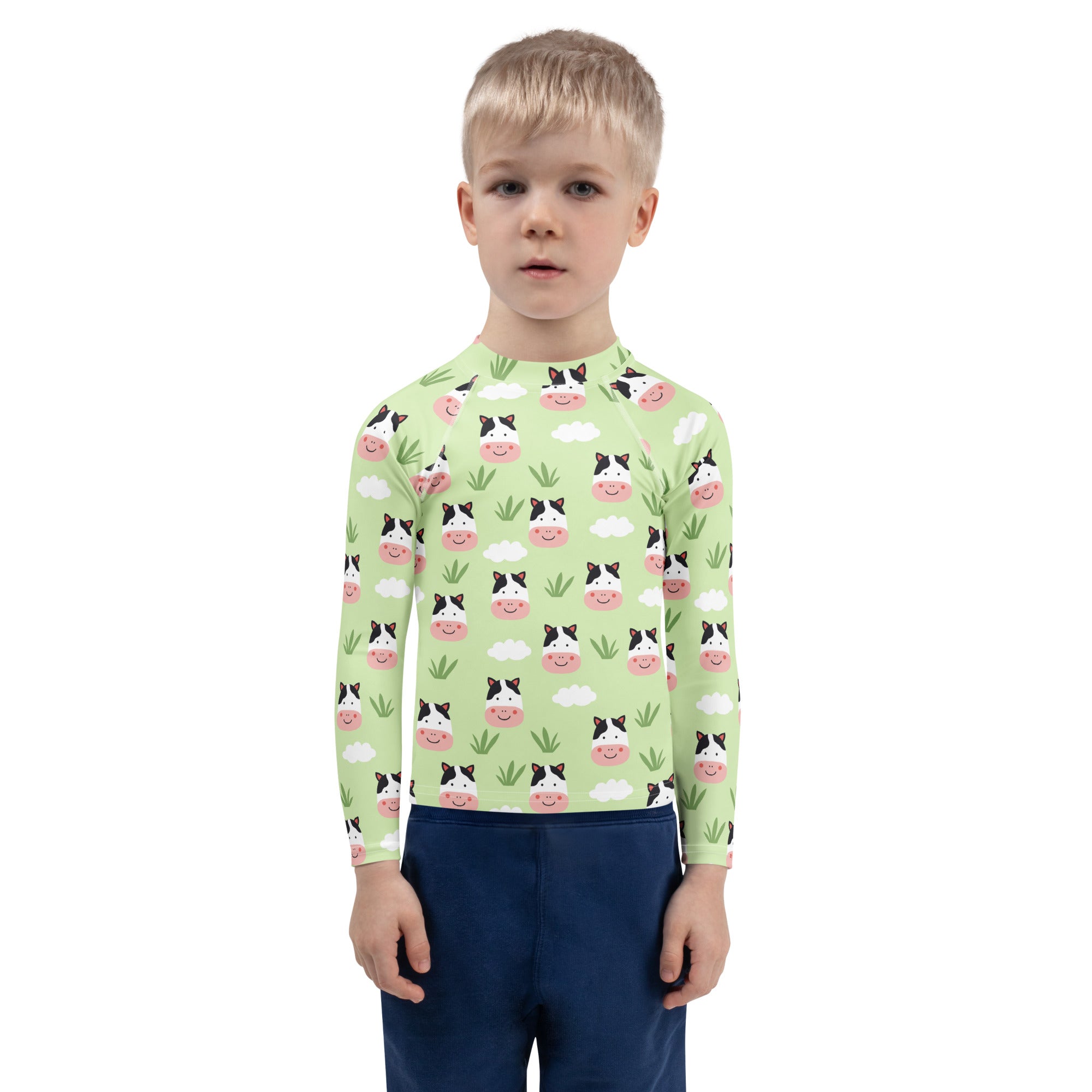 Kids Cute Farm Cow Long Sleeve Rash Guard Swim Shirt – Buttery Soft, Sun Safe UPF 50+ Protection, Quick Dry & 4-Way Stretch Comfort