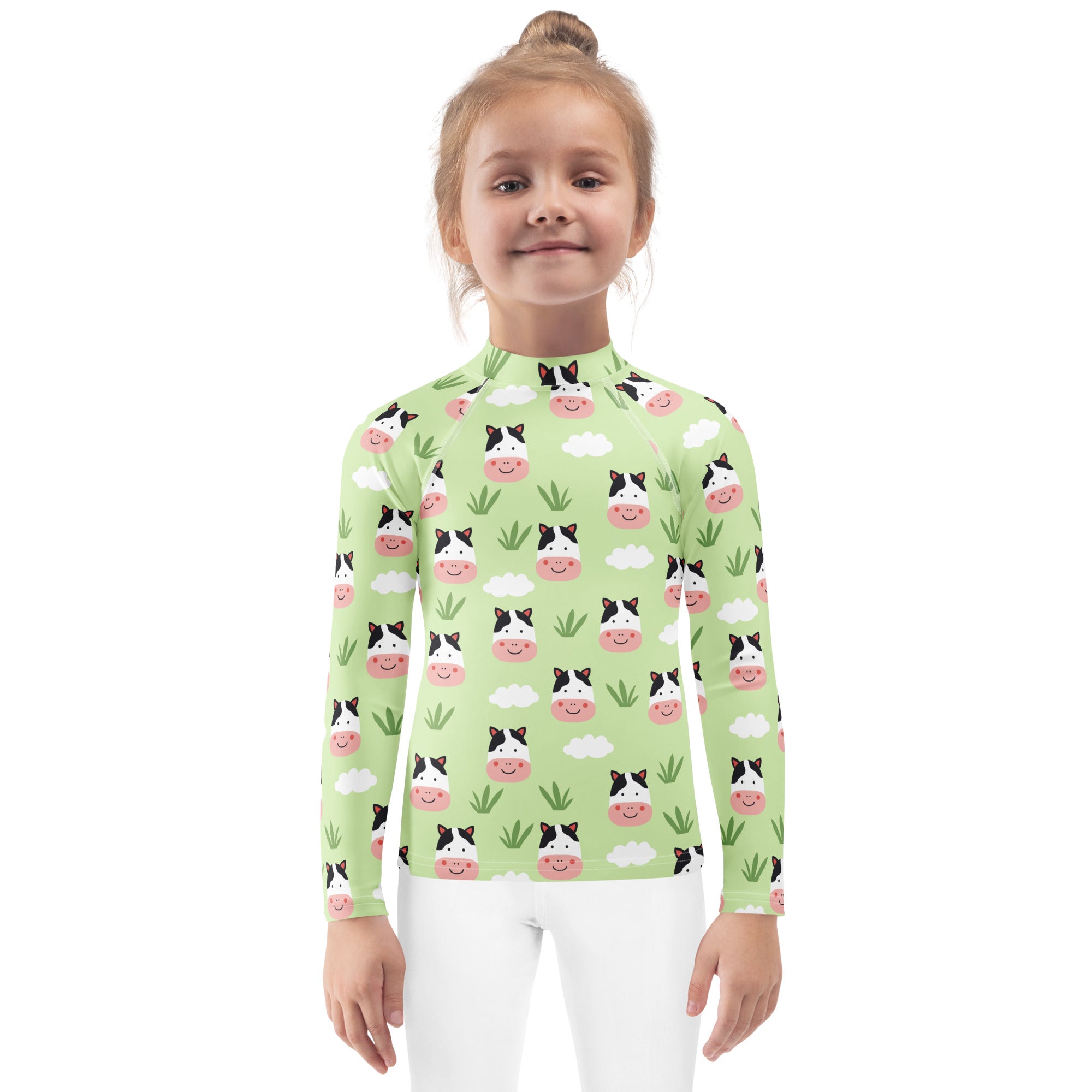 Kids Cute Farm Cow Long Sleeve Rash Guard Swim Shirt – Buttery Soft, Sun Safe UPF 50+ Protection, Quick Dry & 4-Way Stretch Comfort