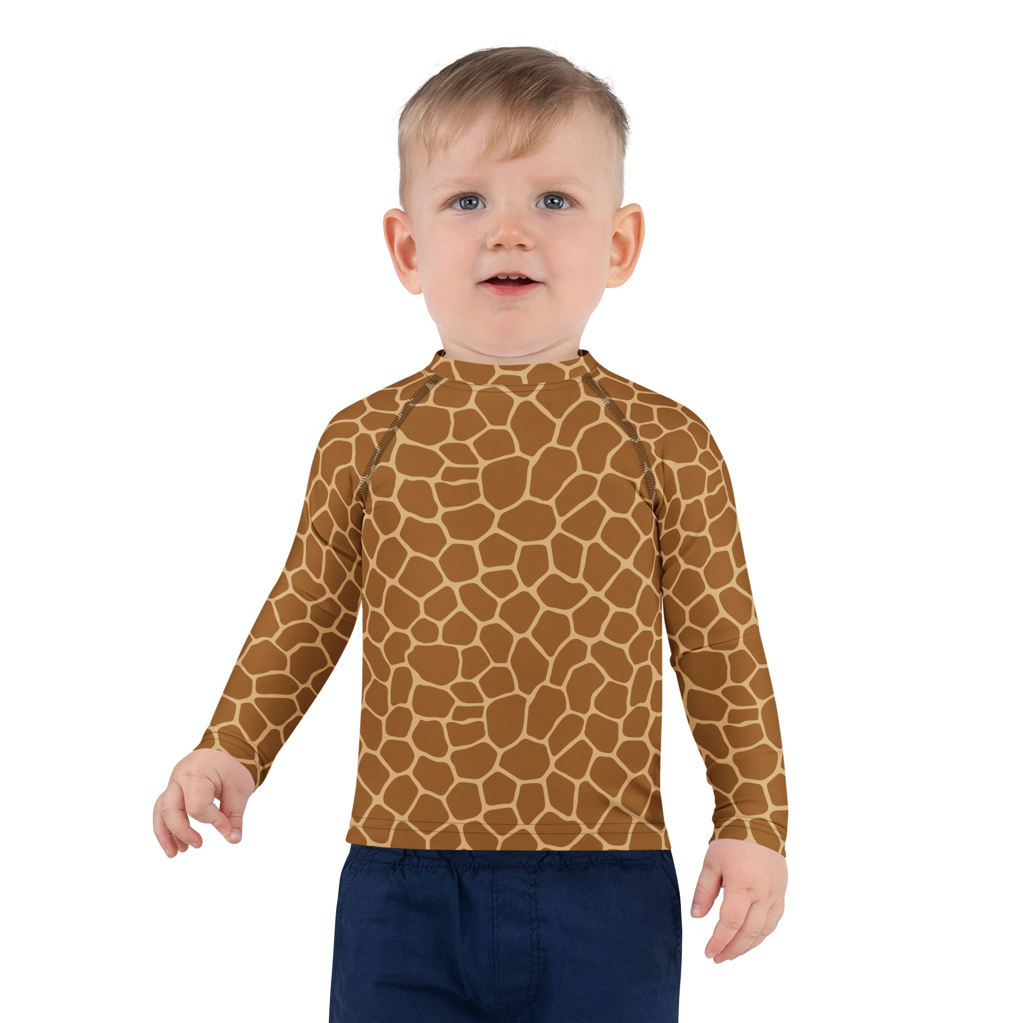 Kids Giraffe Print Long Sleeve Rash Guard Swim Shirt – Buttery Soft, Sun Safe UPF 50+ Protection, Quick Dry & 4-Way Stretch Comfort