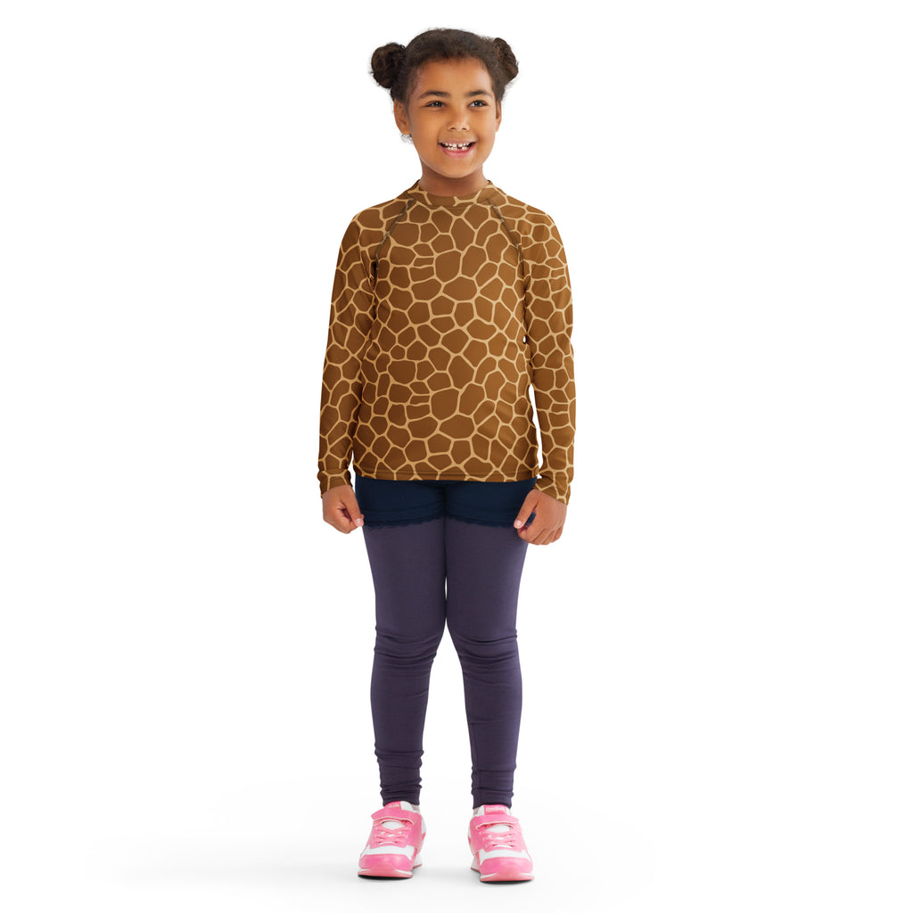 Kids Giraffe Print Long Sleeve Rash Guard Swim Shirt – Buttery Soft, Sun Safe UPF 50+ Protection, Quick Dry & 4-Way Stretch Comfort