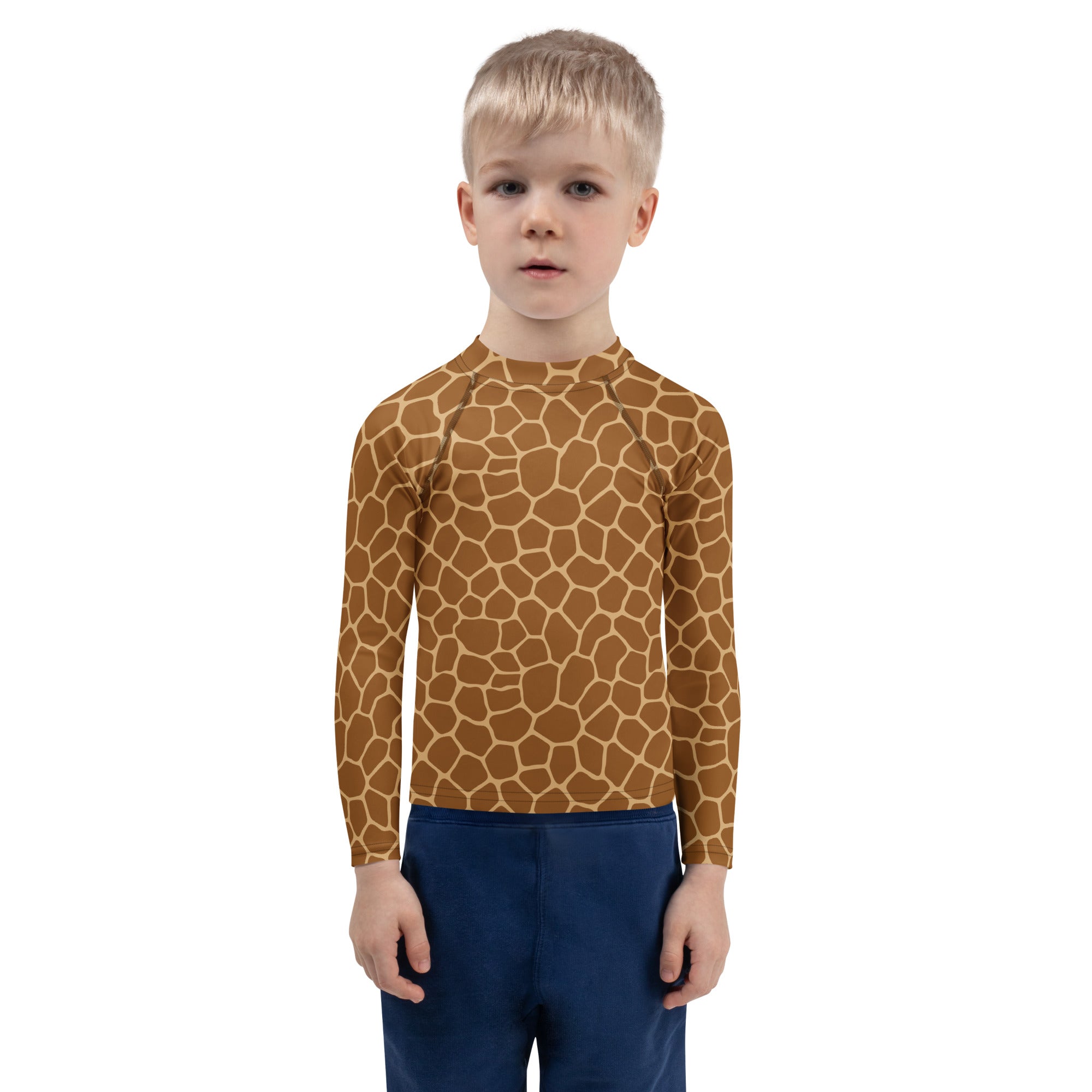 Kids Giraffe Print Long Sleeve Rash Guard Swim Shirt – Buttery Soft, Sun Safe UPF 50+ Protection, Quick Dry & 4-Way Stretch Comfort
