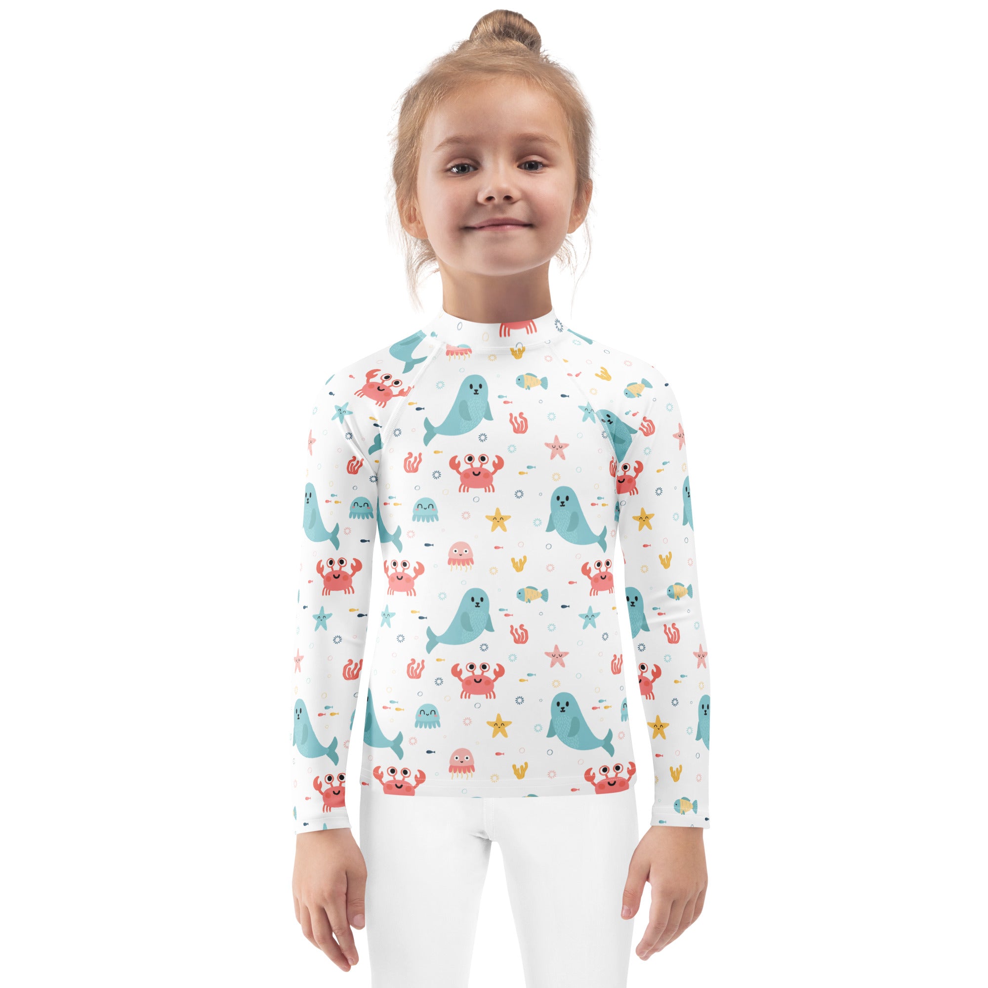 Kids Cute Ocean Animals Long Sleeve Rash Guard Swim Shirt – Buttery Soft, Sun Safe UPF 50+ Protection, Quick Dry & 4-Way Stretch Comfort