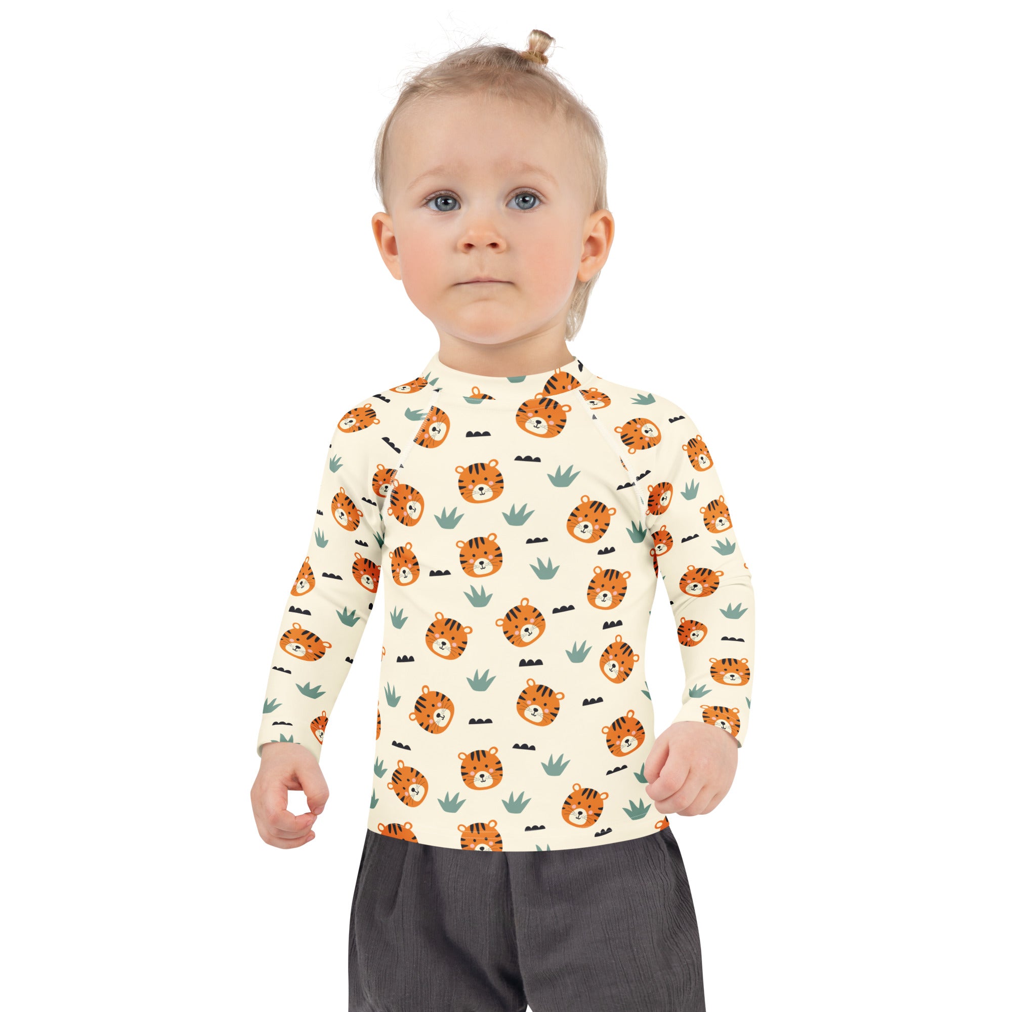 Kids Cute Tiger Long Sleeve Rash Guard Swim Shirt – Buttery Soft, Sun Safe UPF 50+ Protection, Quick Dry & 4-Way Stretch Comfort