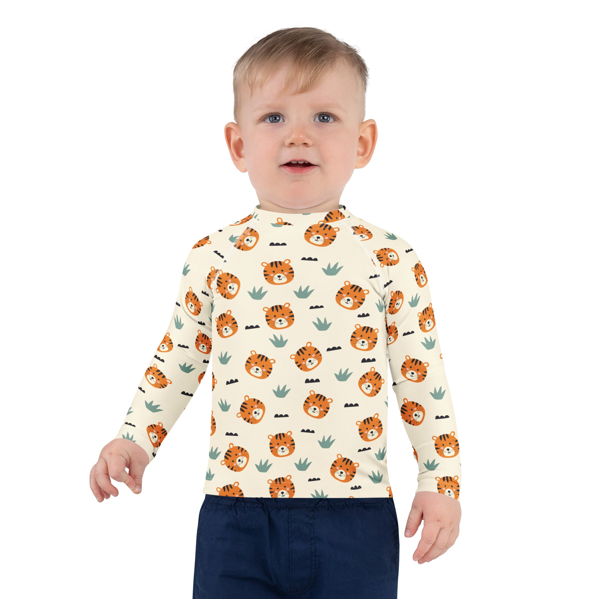Kids Cute Tiger Long Sleeve Rash Guard Swim Shirt – Buttery Soft, Sun Safe UPF 50+ Protection, Quick Dry & 4-Way Stretch Comfort